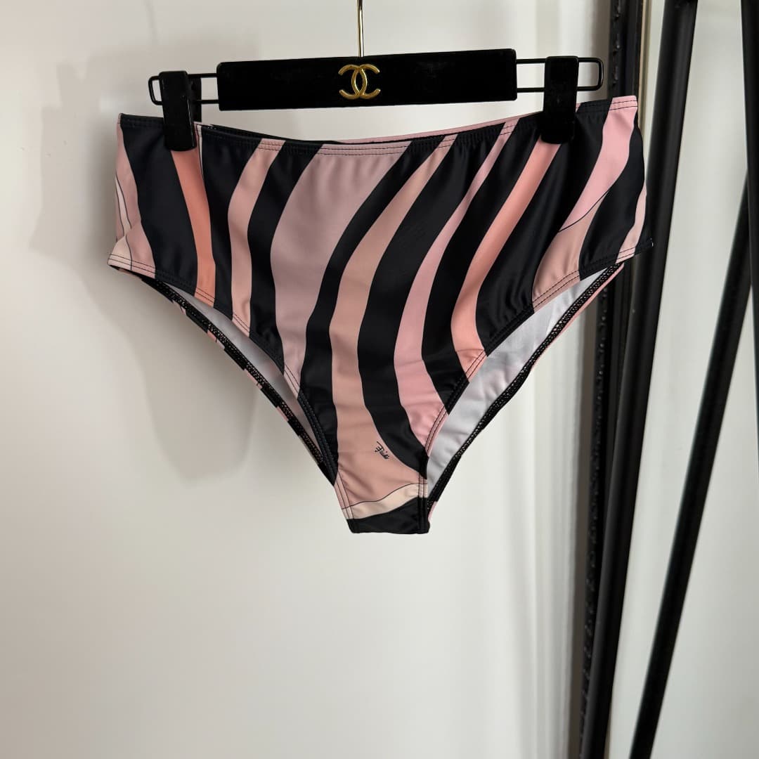 C24939 Item number: 20254322 Pucc*. New split bikini set with mixed-color stripes and prints. Headband and ribbons + bra + triangle underwear. Pink color, S-XL size. — image 7