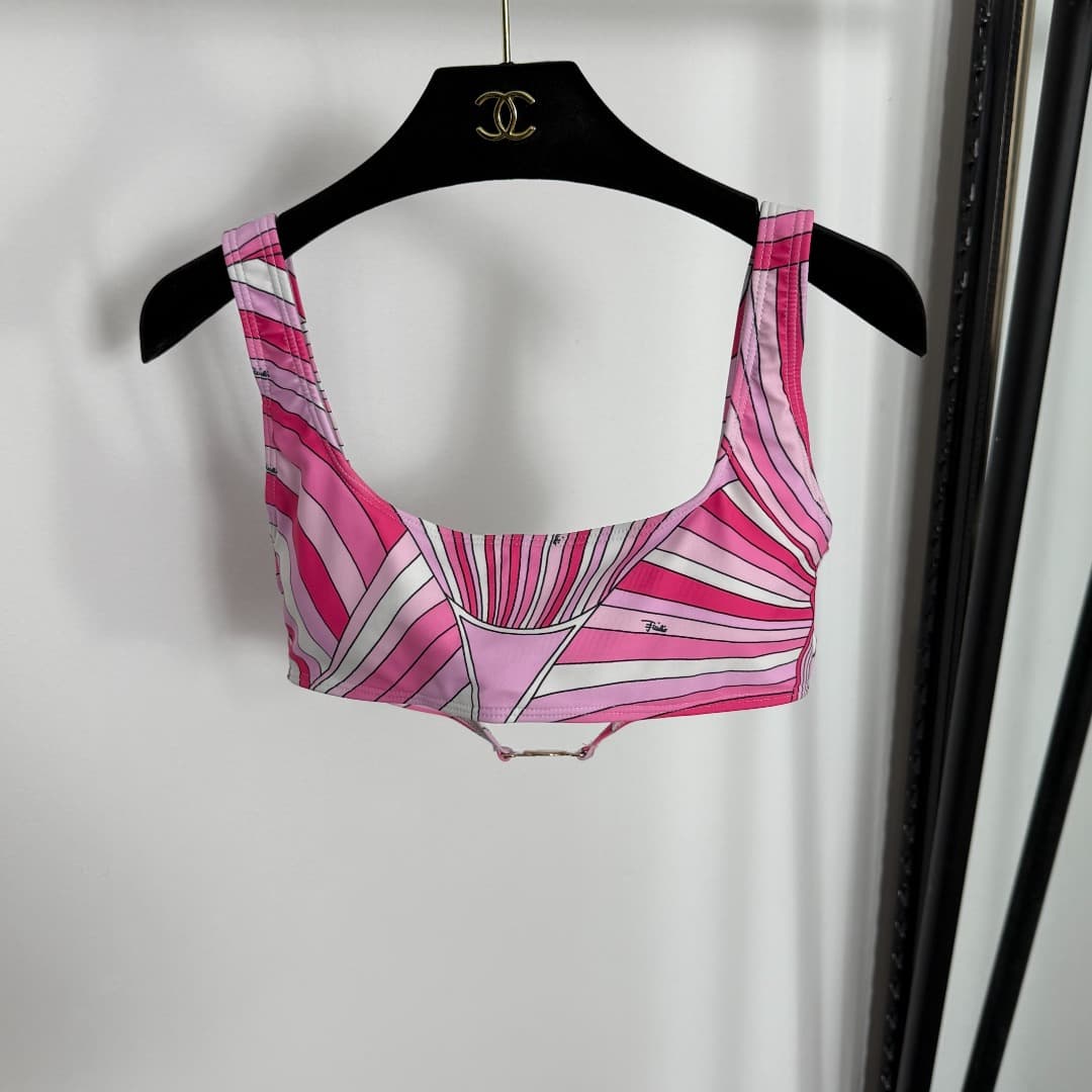 C24931 Item number: 20254907. Pucc*. New split-piece swimsuit set, multi-color print, chest pad, straps, vest + triangle underwear, pink, S-XL. [Weight: 0.130kg] — image 2