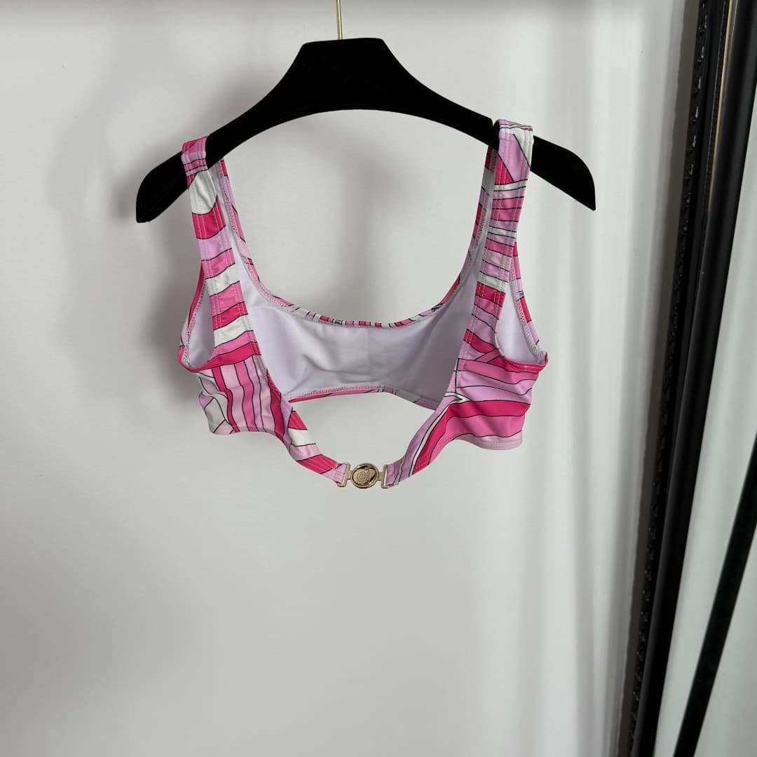 C24931 Item number: 20254907. Pucc*. New split-piece swimsuit set, multi-color print, chest pad, straps, vest + triangle underwear, pink, S-XL. [Weight: 0.130kg] — image 3