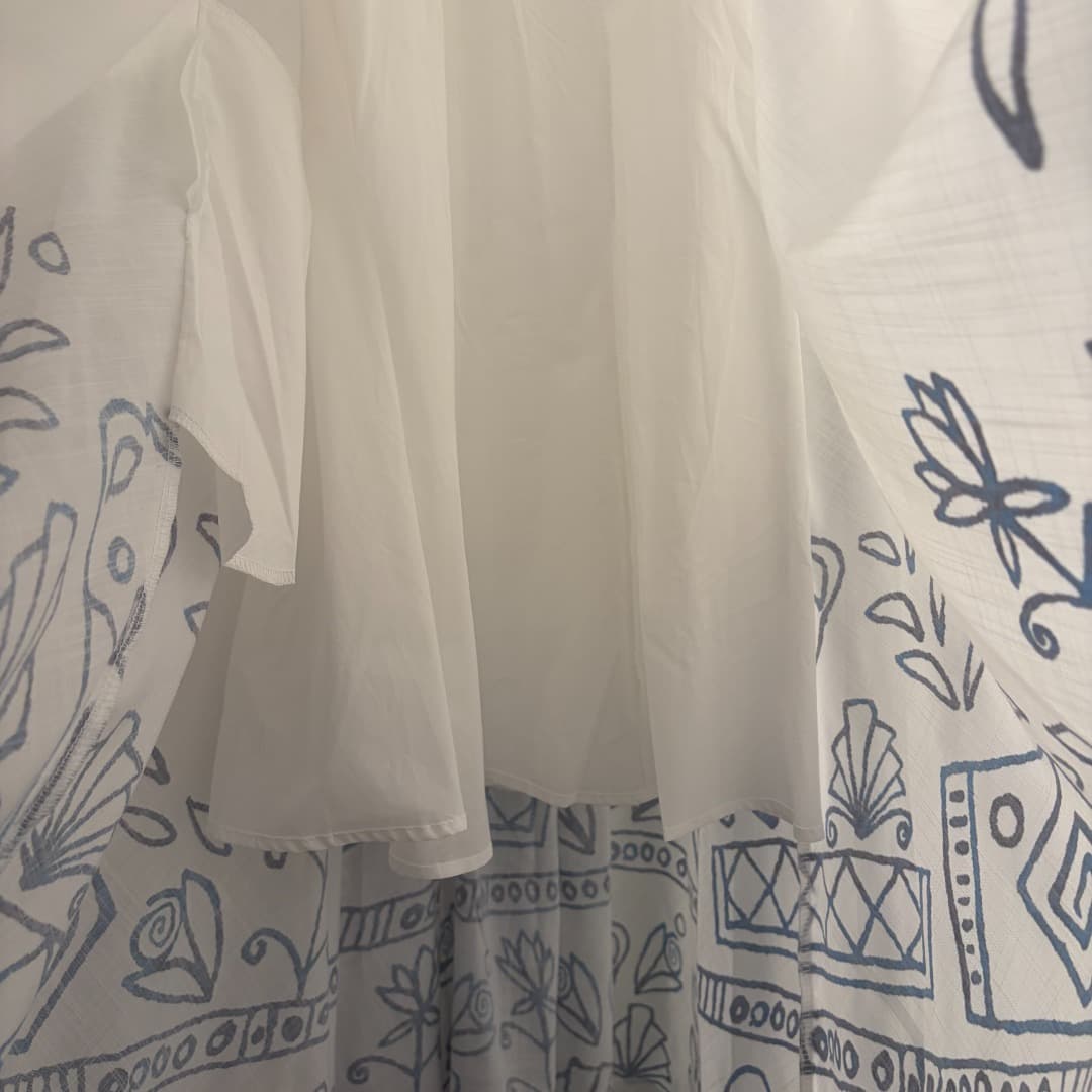 C18371 Style No. 20261542 Zimmermann* Vintage/retro abstract flower print linen wrap dress, long dress, white, S-XL. [Size M: bust 84 with elastic, waist 80 with elastic, length 132; Weight: 0, 770kg] — image 8