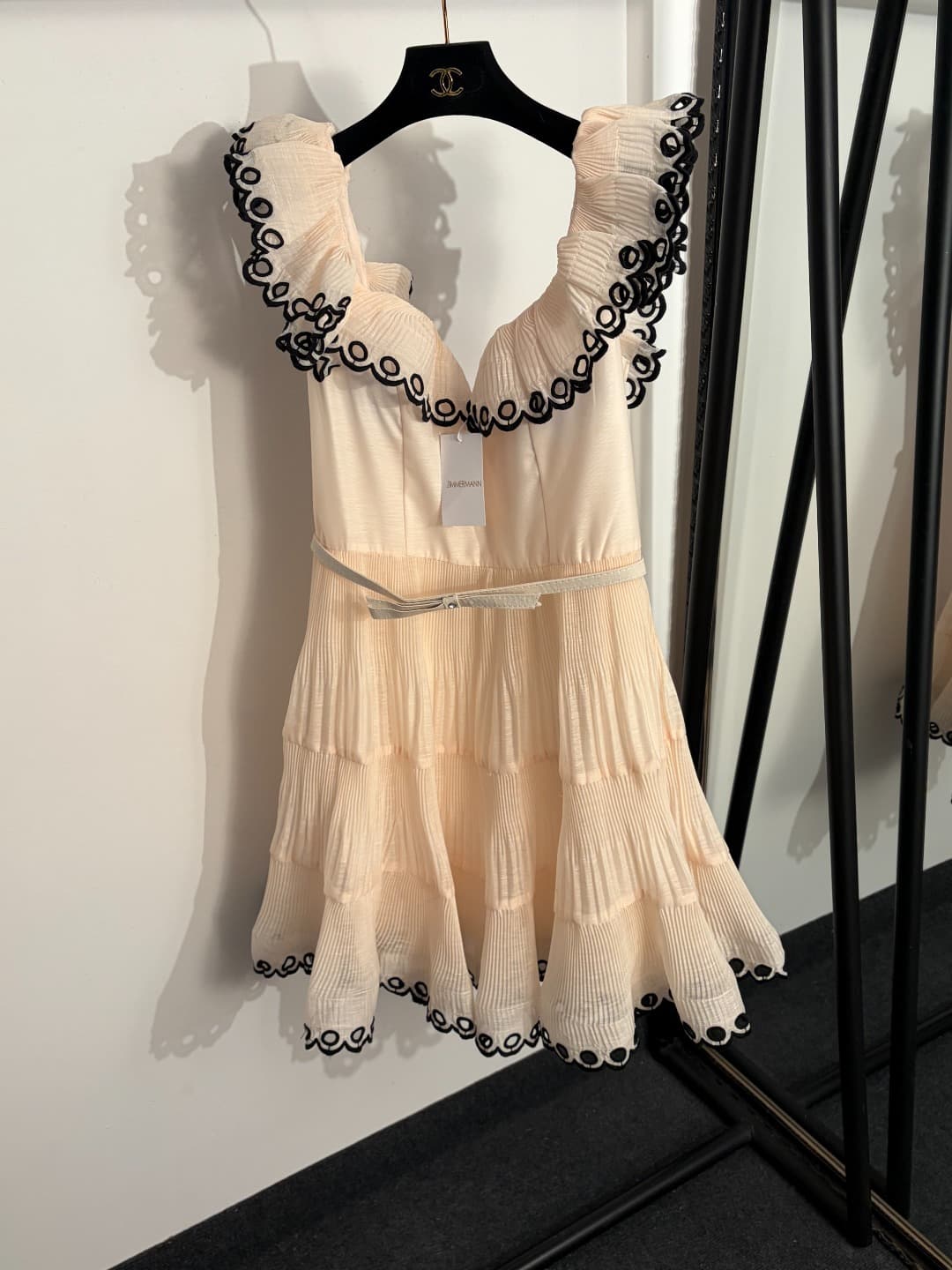 C18374 Style code: 20263273 Zimmermann* New model – bowed belt, lotus collar dress with straps. Short skirt, apricot color, black, S-XL sizes. [L size: bust circumference 98, waist circumference 82, length 93; weight: 0, 525kg] — image 1