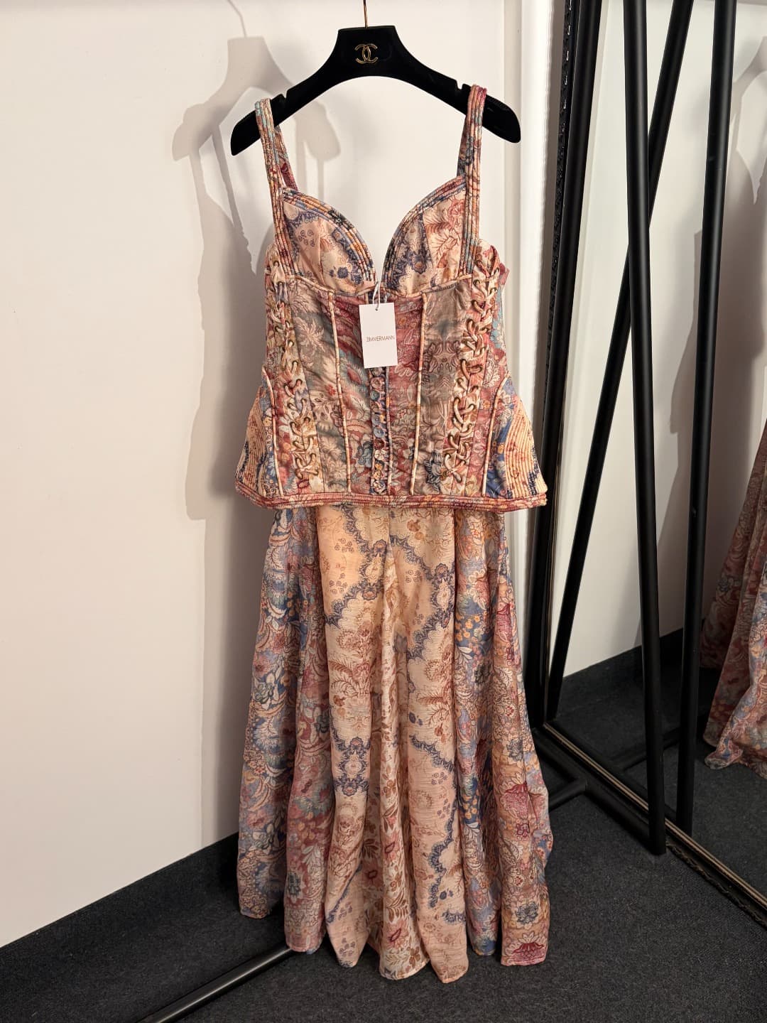 C18243 Style No. 20263427 Zimmermann* Vintage/retro new model: courtly French vintage print fake two-piece layered strapless dress, pink, S-XL. [Size M: bust 88, waist 82, length 147; weight: 0, 805kg] — image 1
