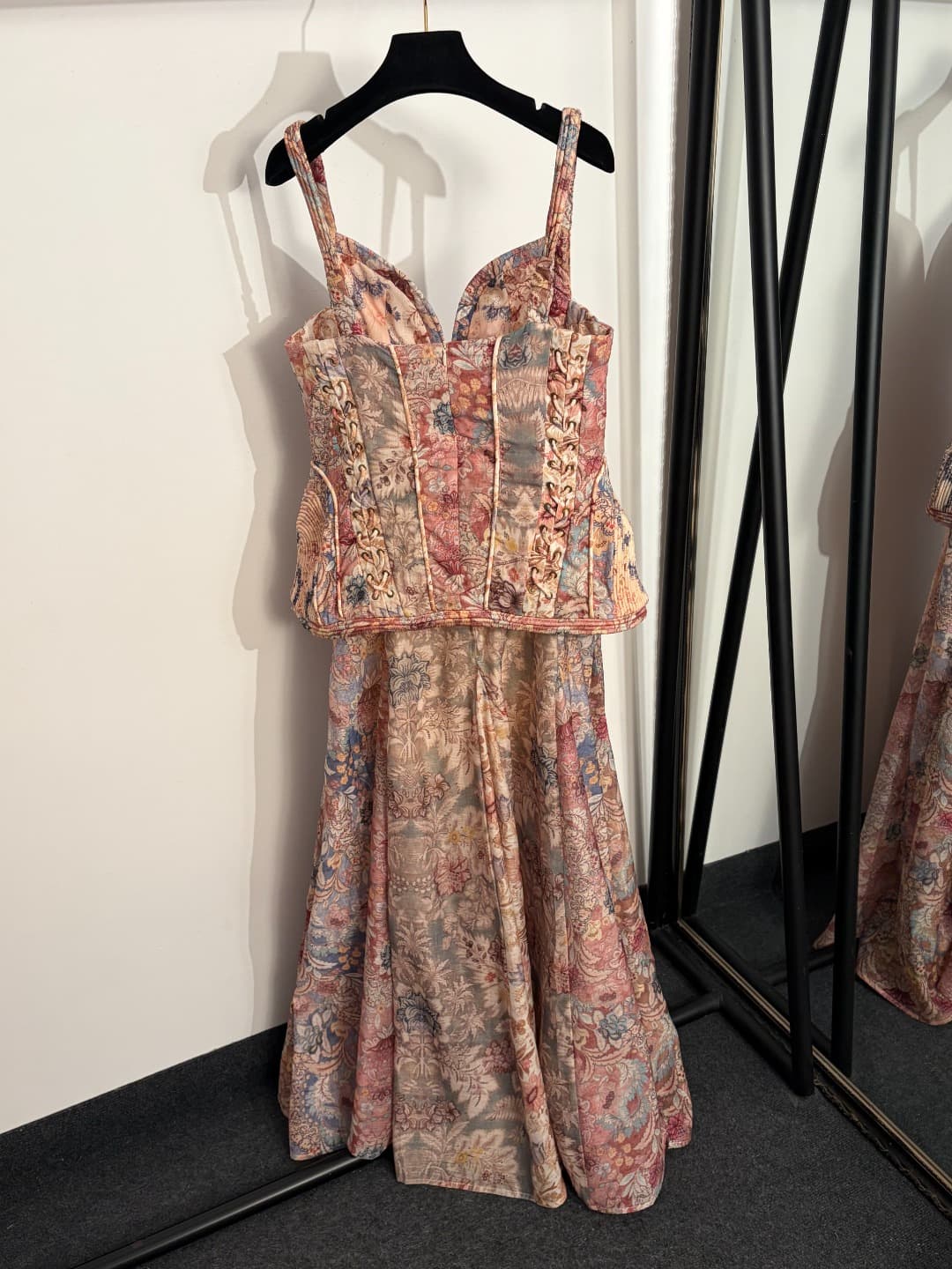 C18243 Style No. 20263427 Zimmermann* Vintage/retro new model: courtly French vintage print fake two-piece layered strapless dress, pink, S-XL. [Size M: bust 88, waist 82, length 147; weight: 0, 805kg] — image 5