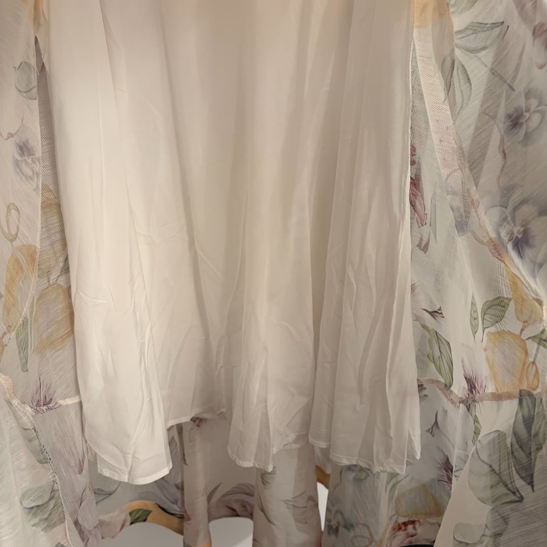 C18340 Item number: 20263453 Zimmermann*. New set: a stylish floral-print vest with long sleeves + a high-waist skirt with pleats. Color: white. S-XL sizes. [Size M: shoulder width 37, bust size 92, sleeve length 65, overall length 44; waist size 68, over — image 8
