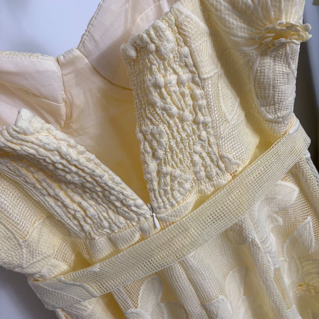 C18309 Style code: 20264120 Zimmermann* New model – 3D embroidered flowers, checked lace halter dress with openings. Long dress, in yellow, light blue, dark blue, white, khaki colors. S-XL sizes available. [L size: elasticated bust circumference 86, elast — image 7