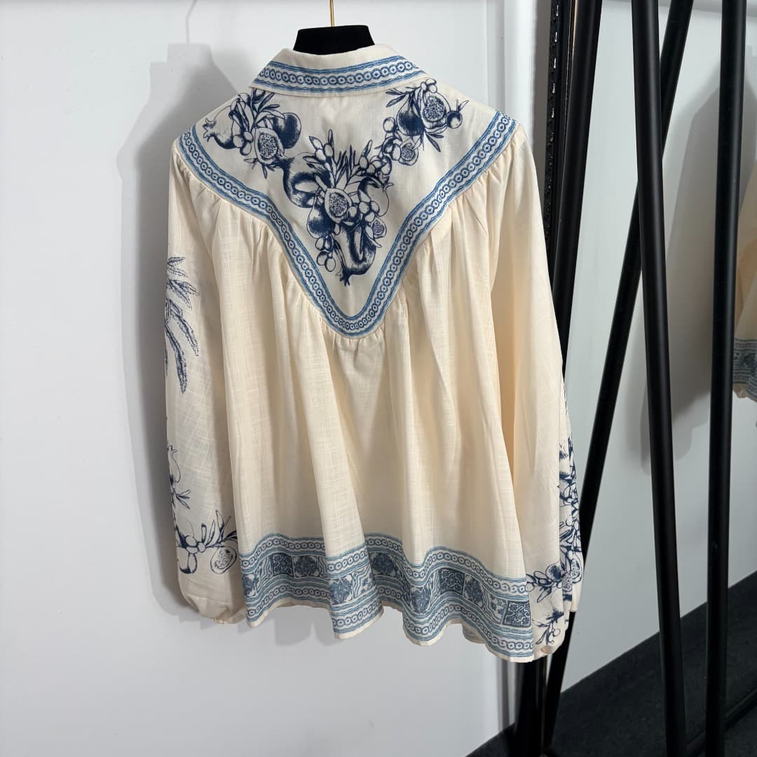 C18280 Item number: 20264257 Zimmermann* New linen set, pomegranate-patterned lantern long-sleeved shirt + high-waisted shorts, beige color, S-XL sizes. [For size M: bust circumference 126, sleeve length 74, overall length 67; waist circumference 68 with  — image 4