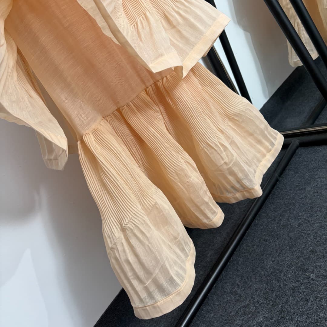 C18349 Style number 20264426 Zimmermann* New design: ruffled, bowed, cinched waist, strapless dress. Cake-length dress, apricot color, red, S-XL sizes. [Size M: Elasticity of bust: 80; Elasticity of waist: 70; Length: 110; Weight: 0, 515kg] — image 5
