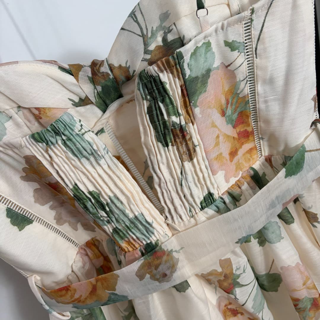 C18335 Style code: 20264579 Zimmermann* New model, elegant design with floral prints and straps. Cut for a waist-cinching halter dress. Short skirt, apricot color, black, S-XL sizes. [Size M: Elasticity of bust: 82; Elasticity of waist: 80; Length: 74; We — image 7