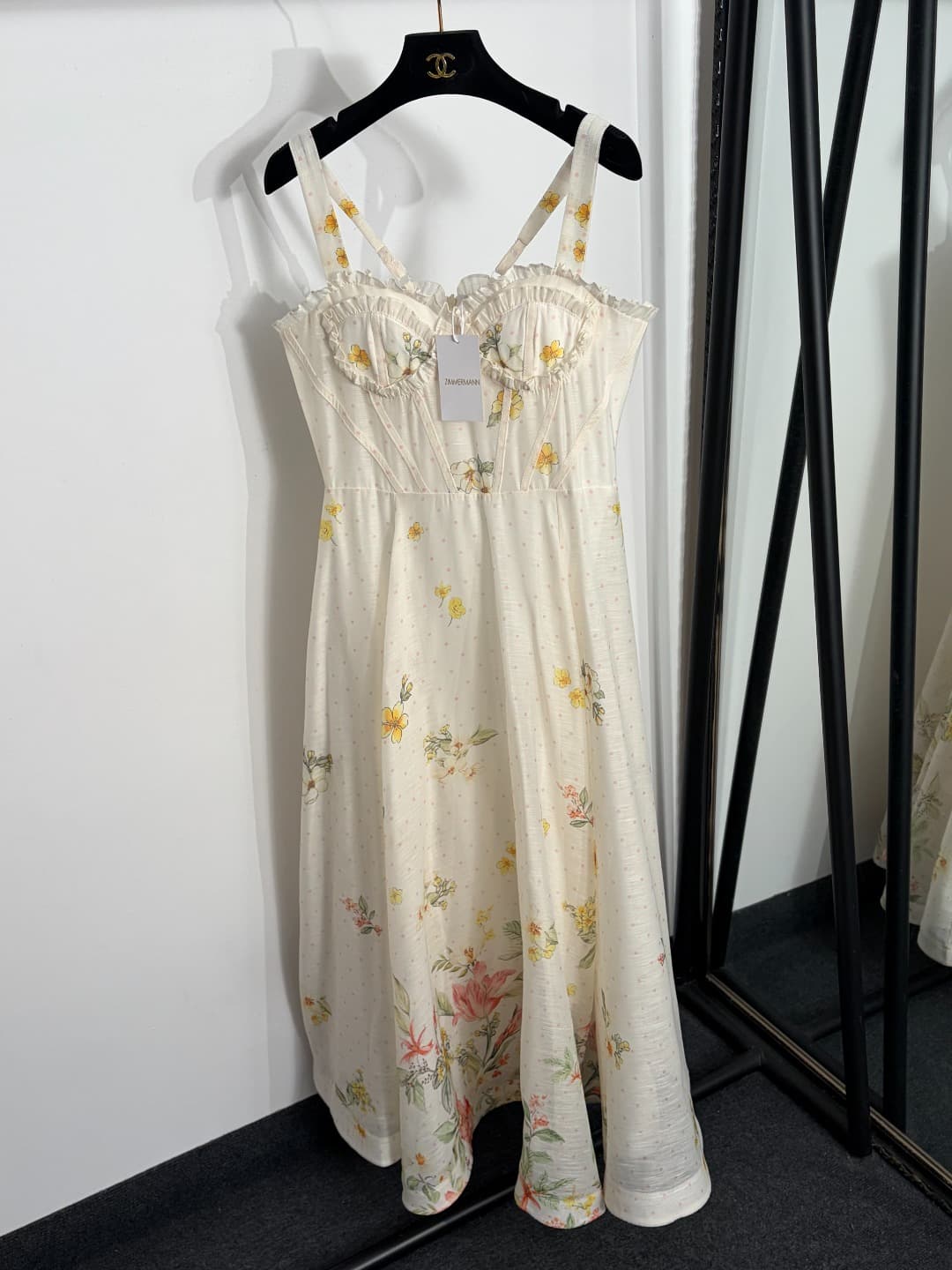 C18344 Style number 20264529 Zimmermann* New design with polka dot floral patterns. Midi strapless dress with lace trim, beige color, S-XL sizes. [Size M: Elasticity of bust: 86; Elasticity of waist: 72; Length: 118; Weight: 0, 460kg] — image 1