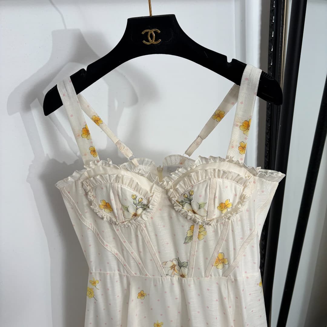 C18344 Style number 20264529 Zimmermann* New design with polka dot floral patterns. Midi strapless dress with lace trim, beige color, S-XL sizes. [Size M: Elasticity of bust: 86; Elasticity of waist: 72; Length: 118; Weight: 0, 460kg] — image 2