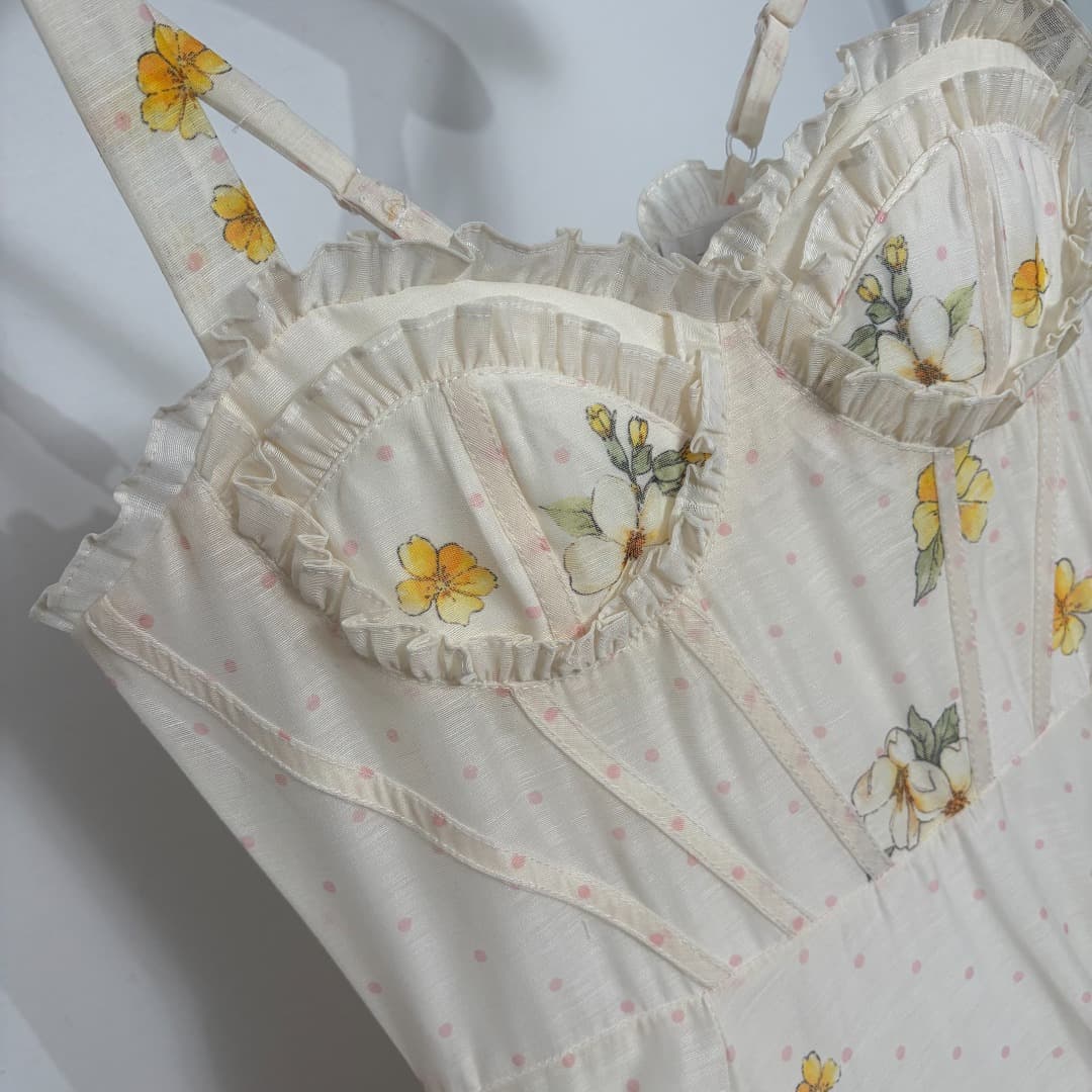 C18344 Style number 20264529 Zimmermann* New design with polka dot floral patterns. Midi strapless dress with lace trim, beige color, S-XL sizes. [Size M: Elasticity of bust: 86; Elasticity of waist: 72; Length: 118; Weight: 0, 460kg] — image 4