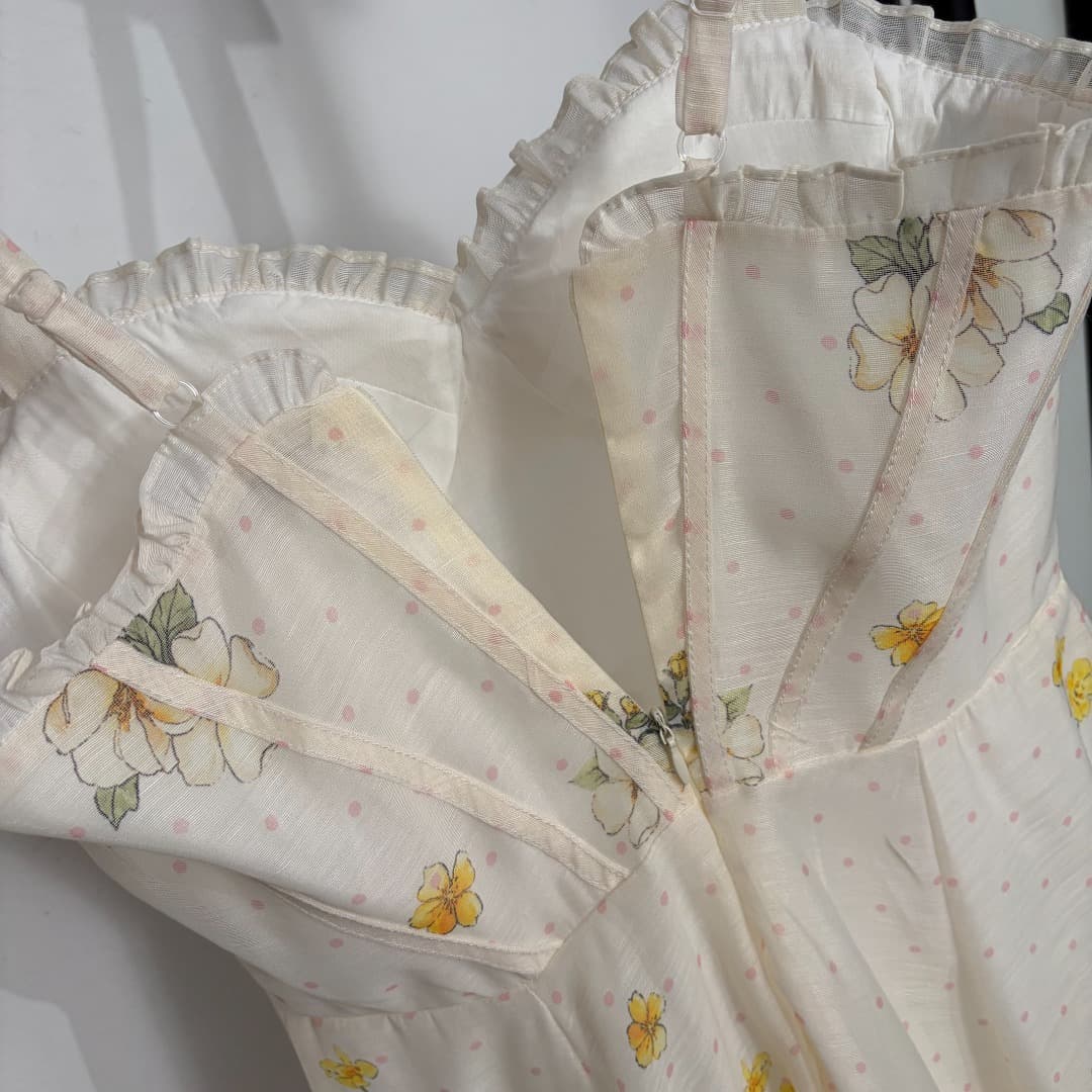 C18344 Style number 20264529 Zimmermann* New design with polka dot floral patterns. Midi strapless dress with lace trim, beige color, S-XL sizes. [Size M: Elasticity of bust: 86; Elasticity of waist: 72; Length: 118; Weight: 0, 460kg] — image 7
