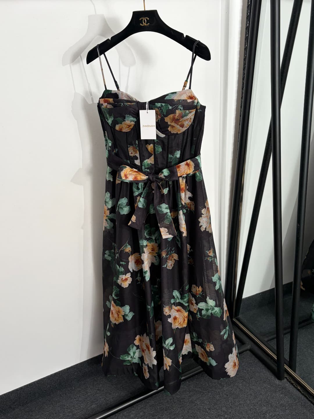 C18337 Style number 20264580 Zimmermann* New model with perforated floral pattern. Belted, waist-cinching halter dress. Long dress, black color, sizes S-XL. [Size M: Elasticity of bust: 80; Elasticity of waist: 78; Length: 115; Weight: 0, 525kg] — image 1