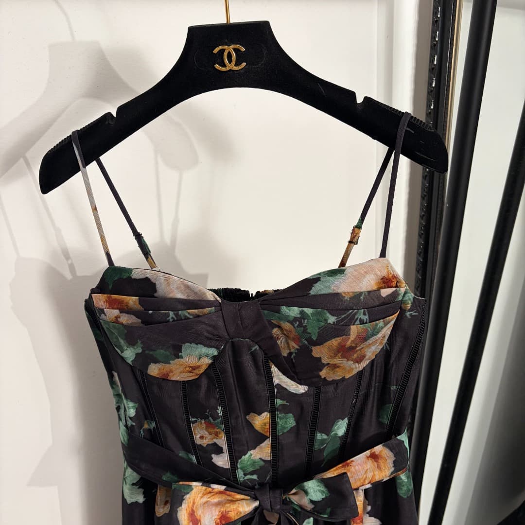C18337 Style number 20264580 Zimmermann* New model with perforated floral pattern. Belted, waist-cinching halter dress. Long dress, black color, sizes S-XL. [Size M: Elasticity of bust: 80; Elasticity of waist: 78; Length: 115; Weight: 0, 525kg] — image 2