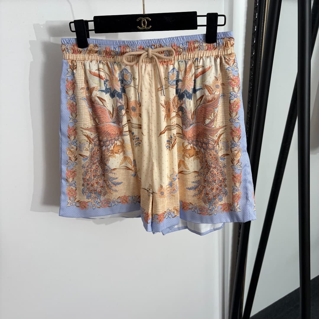 C18336 Item number: 20264582 Zimmermann* New set: long-sleeved shirts with peacock and bird prints, plus shorts. Colors: apricot, green. S-XL sizes available. [Size M: shoulder width 47, bust size 116, sleeve length 59, overall length 75-79; waist circumf — image 6