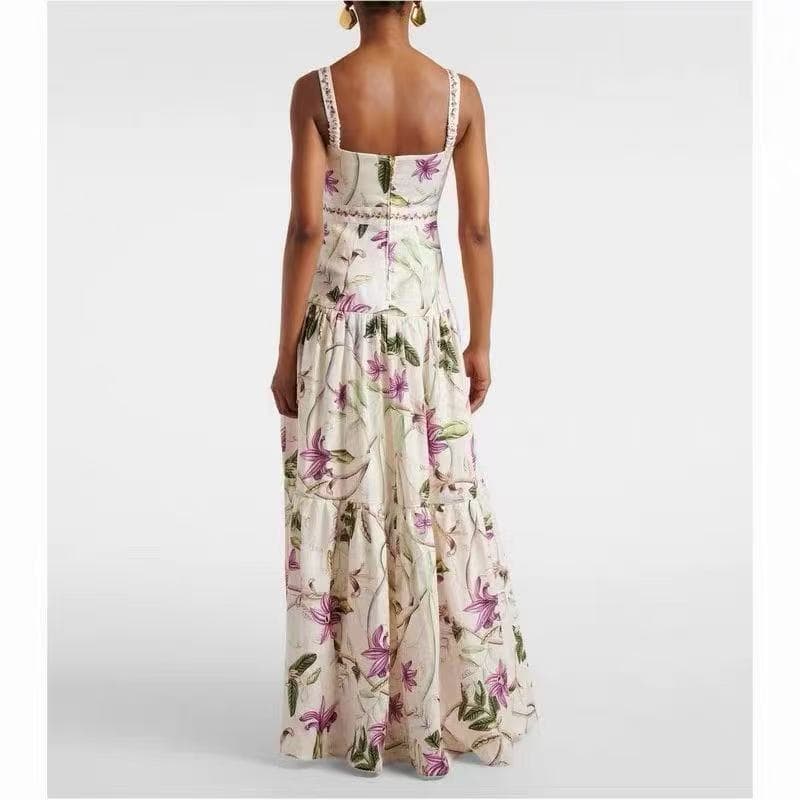C18345 Item number: 20264505 Zimmermann* New model, purple floral print strap dress. Long dress, beige color, S-XL sizes. [Size M: Chest circumference 84, waist circumference 74, length 131; Weight: 0, 505kg] — image 2