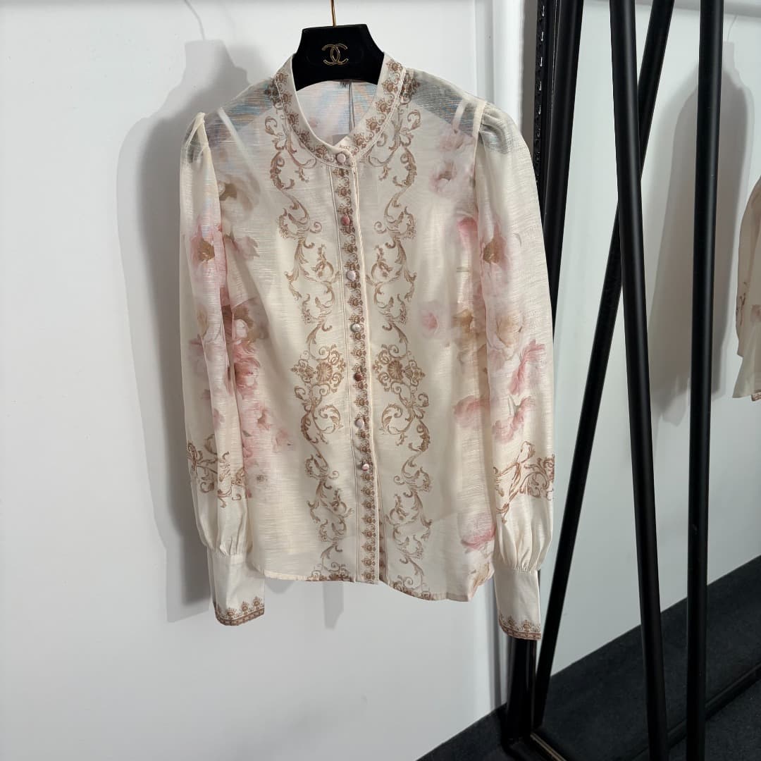 C18339 Style number 20264569 Zimmermann* New set: long-sleeved top with floral print and high-waisted skirt, lined with straps. Color: apricot. S-XL sizes available. [Size M: Chest circumference 76, Length 46; Chest circumference 96, Sleeve length 69, Len — image 2