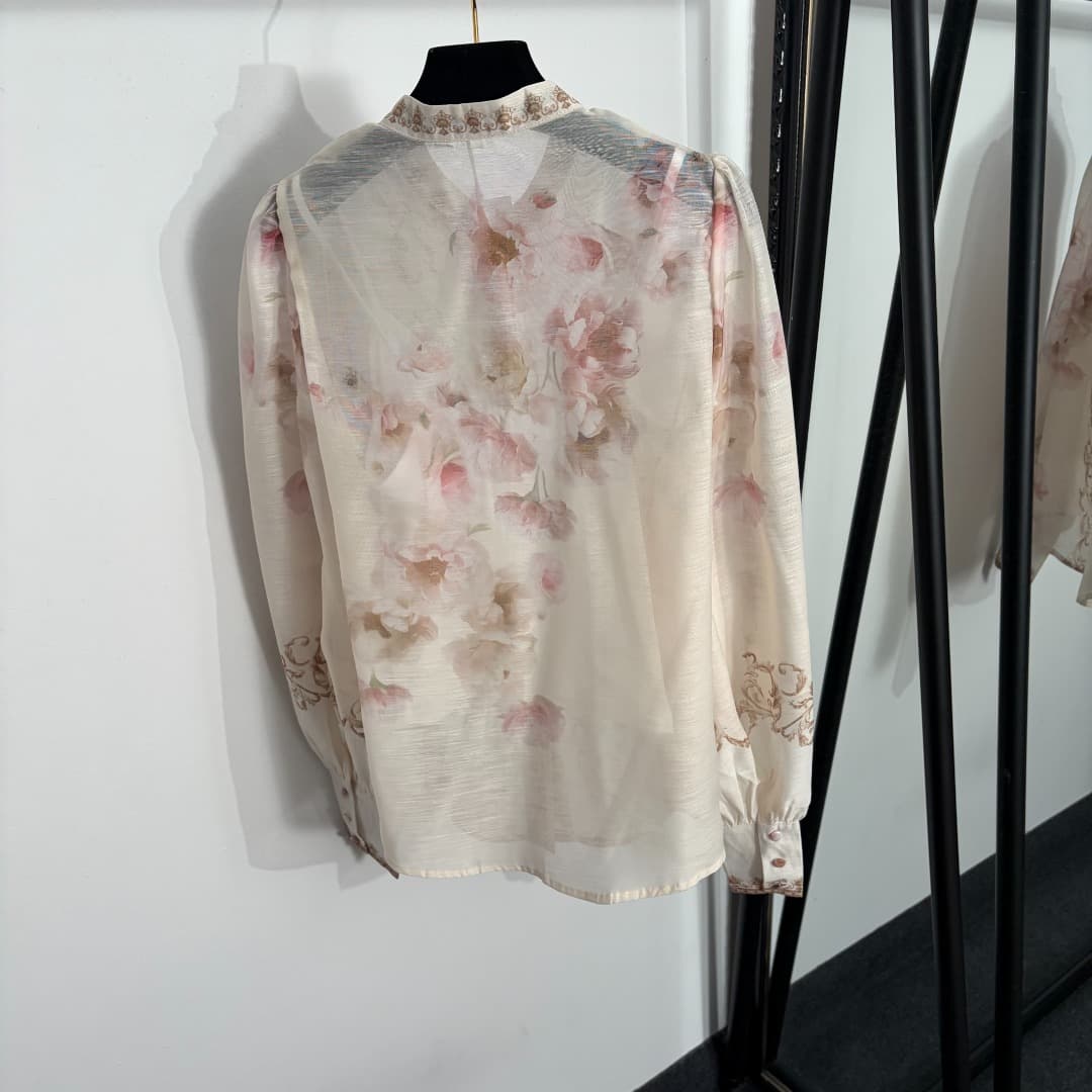 C18339 Style number 20264569 Zimmermann* New set: long-sleeved top with floral print and high-waisted skirt, lined with straps. Color: apricot. S-XL sizes available. [Size M: Chest circumference 76, Length 46; Chest circumference 96, Sleeve length 69, Len — image 3