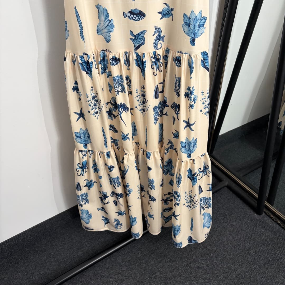 C18338 Style number 20264576 Zimmermann* New model – turtle, fish, marine creature pattern dress with suspenders. Long dress, beige color, sizes S-XXL. [Size M: bust 84, waist 74, length 131; weight: 0, 505kg] — image 3