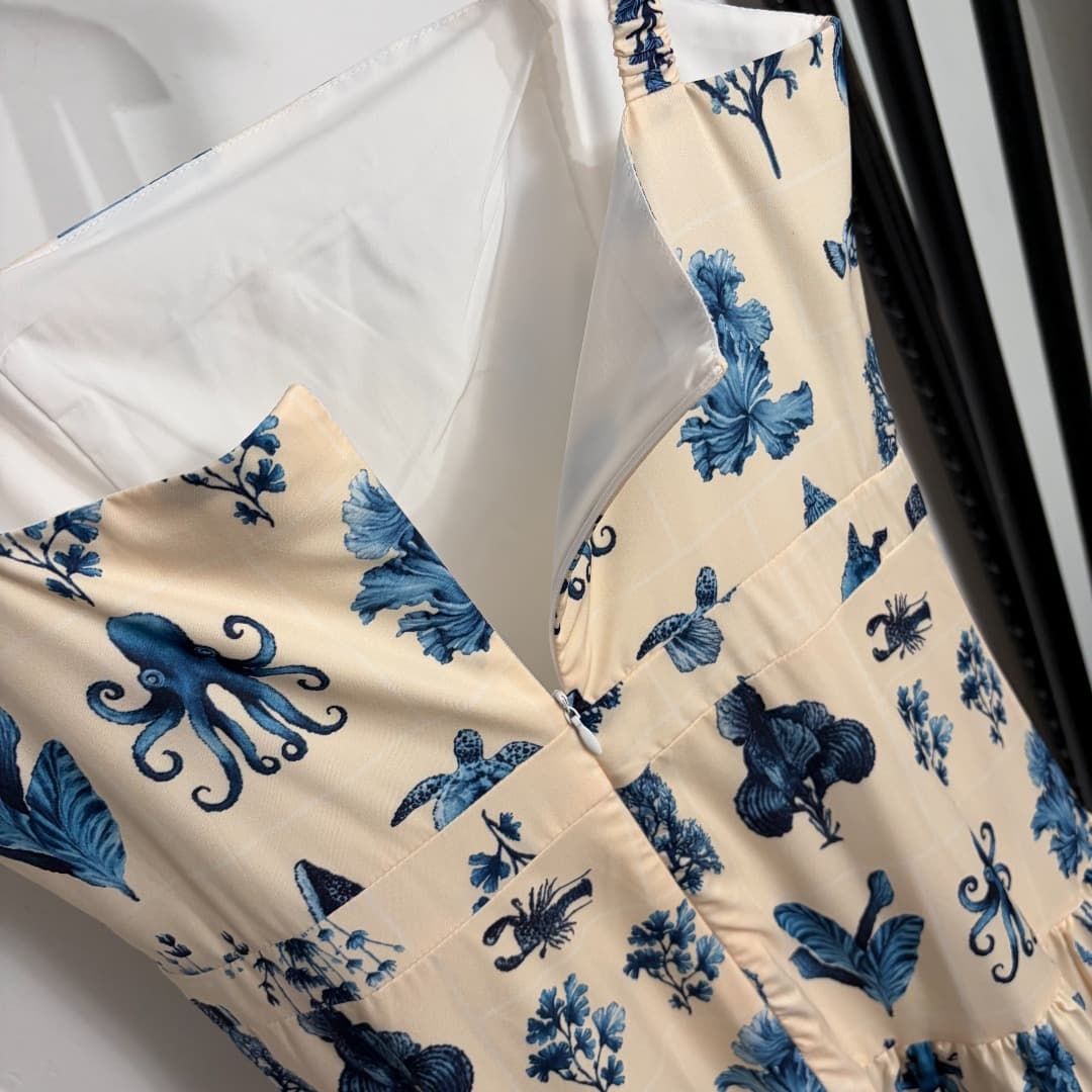 C18338 Style number 20264576 Zimmermann* New model – turtle, fish, marine creature pattern dress with suspenders. Long dress, beige color, sizes S-XXL. [Size M: bust 84, waist 74, length 131; weight: 0, 505kg] — image 7