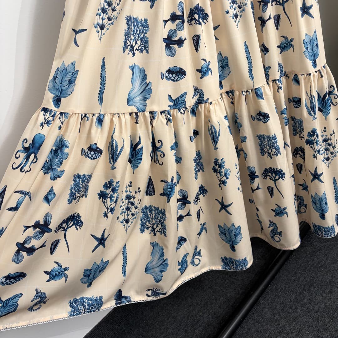 C18338 Style number 20264576 Zimmermann* New model – turtle, fish, marine creature pattern dress with suspenders. Long dress, beige color, sizes S-XXL. [Size M: bust 84, waist 74, length 131; weight: 0, 505kg] — image 5
