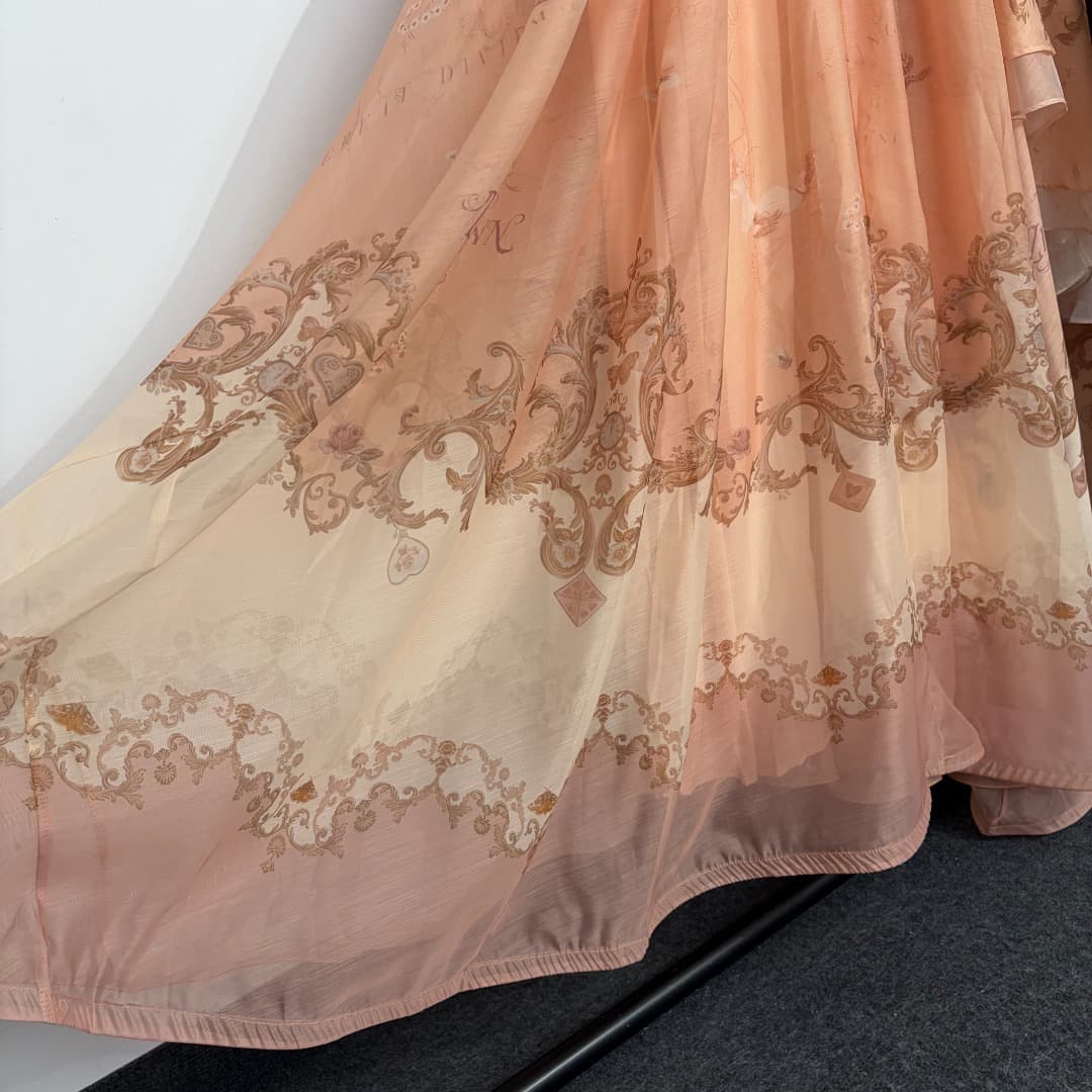 C18326 Item number 20264606 Zimmermann* Vintage/retro elegant print irregular喇叭 long-sleeved dress. Long dress, pink, S-XL. [L size: bust 124, sleeve length 77, overall length 136; weight: 0, 465kg] — image 6