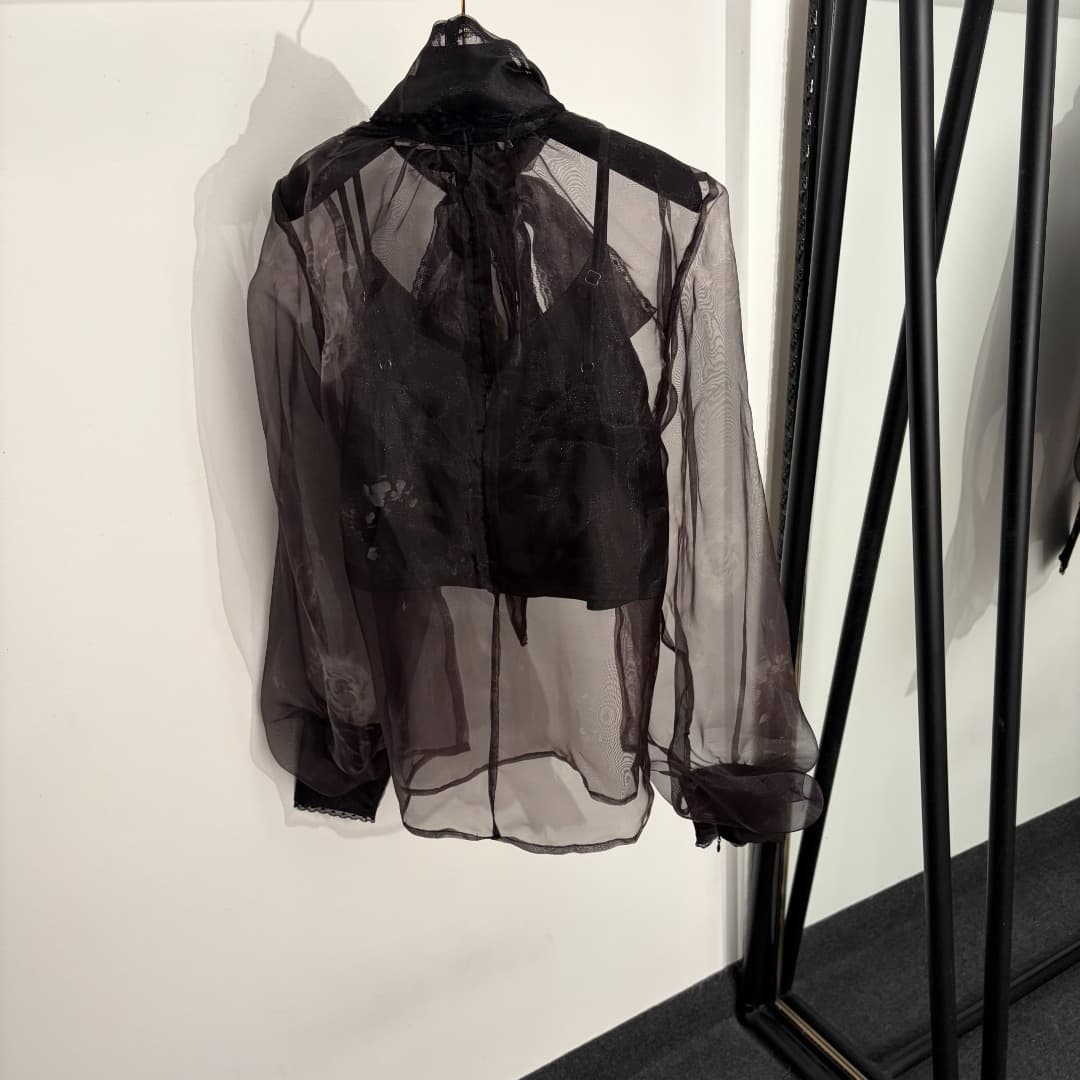 C18325 Style code: 20264611 Zimmermann* New set: lace bowed collar, organza long-sleeved shirt + net fabric skirt with undergarments, black color, sizes S-XL. [Size M: bust 86, length 31; shoulder width 42, bust 106, sleeve length 72, skirt length 67; wai — image 4