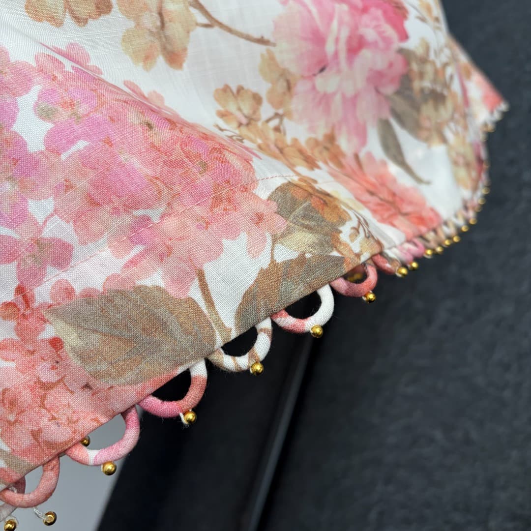 C18228 Style No. 20264613 Zimmermann* New model, floral print, bowed backless荷叶 collar strapless dress. Long dress, pink, yellow, S-XL. [Size M: bust 86, waist 76, length 136; weight: 0, 540kg] — image 5