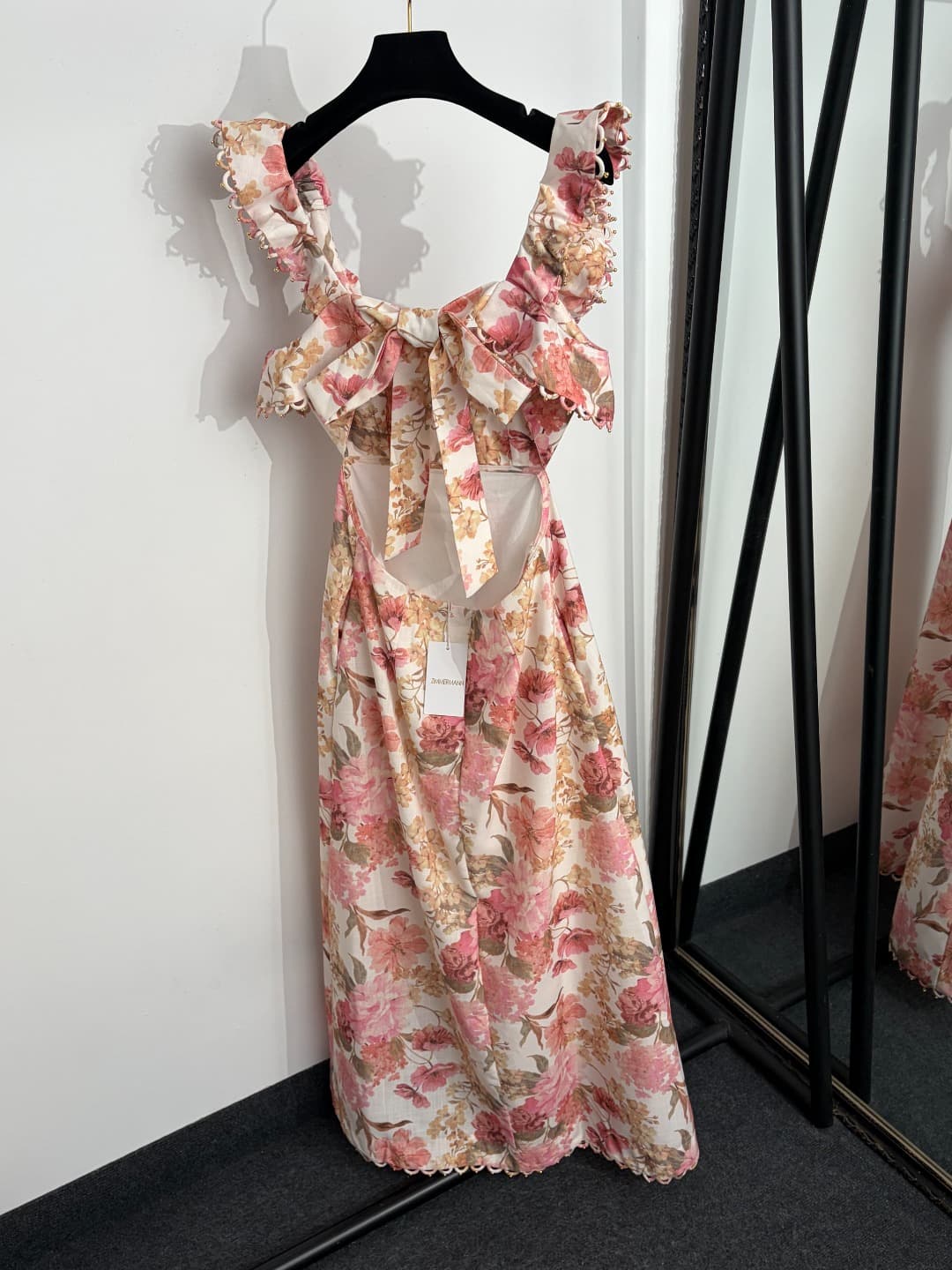 C18228 Style No. 20264613 Zimmermann* New model, floral print, bowed backless荷叶 collar strapless dress. Long dress, pink, yellow, S-XL. [Size M: bust 86, waist 76, length 136; weight: 0, 540kg] — image 6