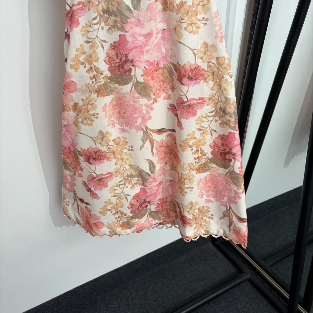 C18229 Style number 20264614 Zimmermann* New model. Floral print, bowed backless荷叶 collar strapless dress. Short skirt, pink, yellow, S-XL. [S size: bust circumference 82, waist circumference 72, length 84; Weight: 0, 420kg] — image 3