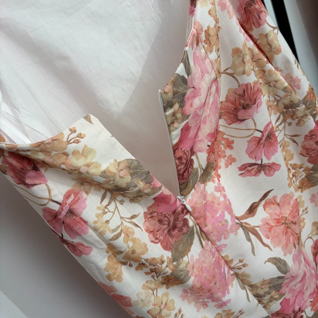 C18229 Style number 20264614 Zimmermann* New model. Floral print, bowed backless荷叶 collar strapless dress. Short skirt, pink, yellow, S-XL. [S size: bust circumference 82, waist circumference 72, length 84; Weight: 0, 420kg] — image 8