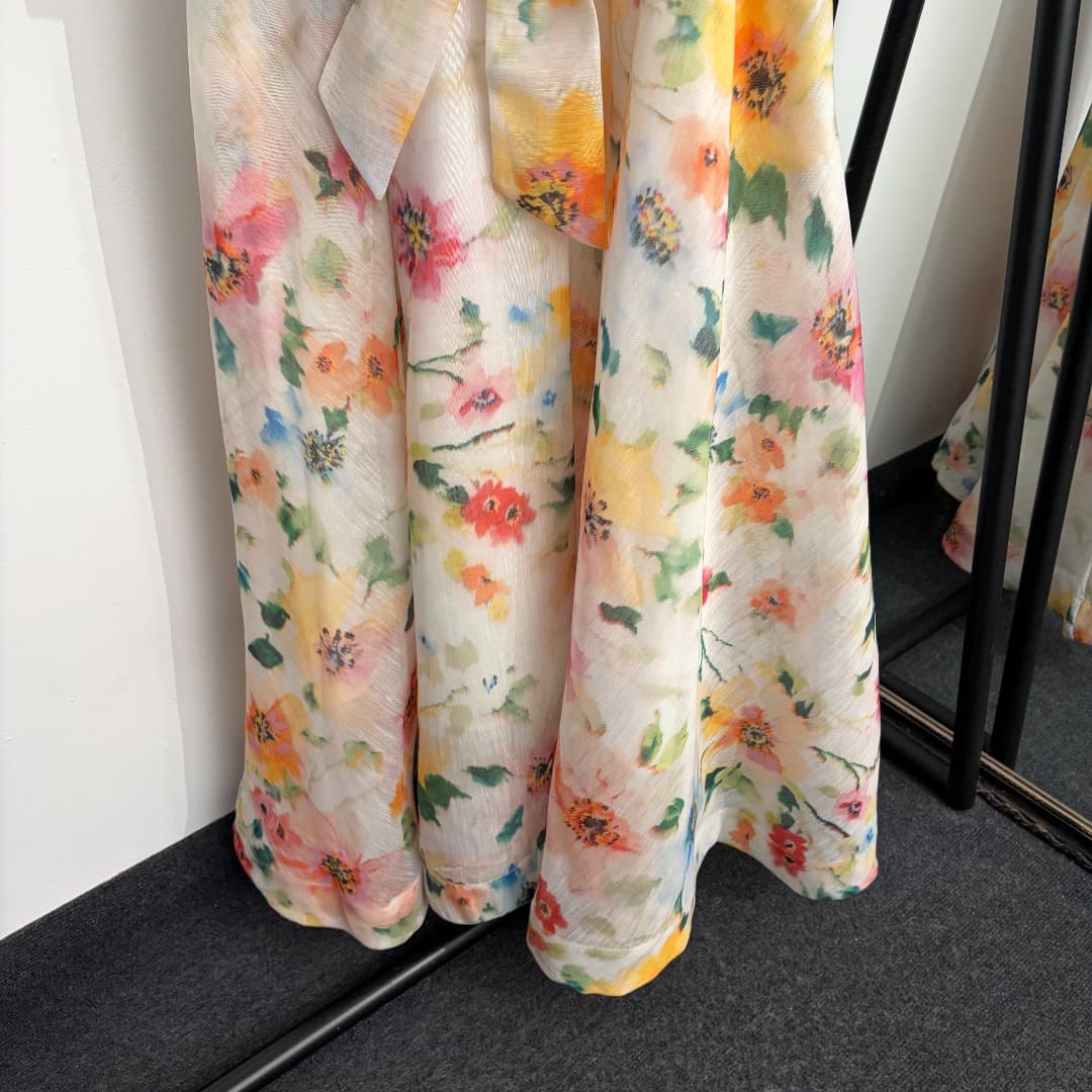 C18322 Style number 20264684 Zimmermann* New model: colored blush floral print, belt-shaped waistline with beads and halter dress. Long dress, white or black, sizes S-XL. [Size M: Elasticity of bust: 82; Elasticity of waist: 72; Length: 118; Weight: 0, 52 — image 3