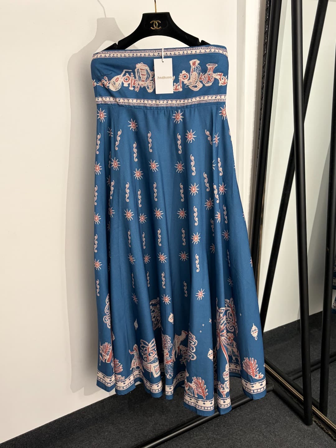 C18321 Item number: 20264688 Zimmermann* Vintage/retro totem print strapless dress, long dress, navy blue, S-XL. [S size: elasticized bust circumference 76, elasticized waist circumference 76, length 116; Weight: 0, 605kg] — image 1