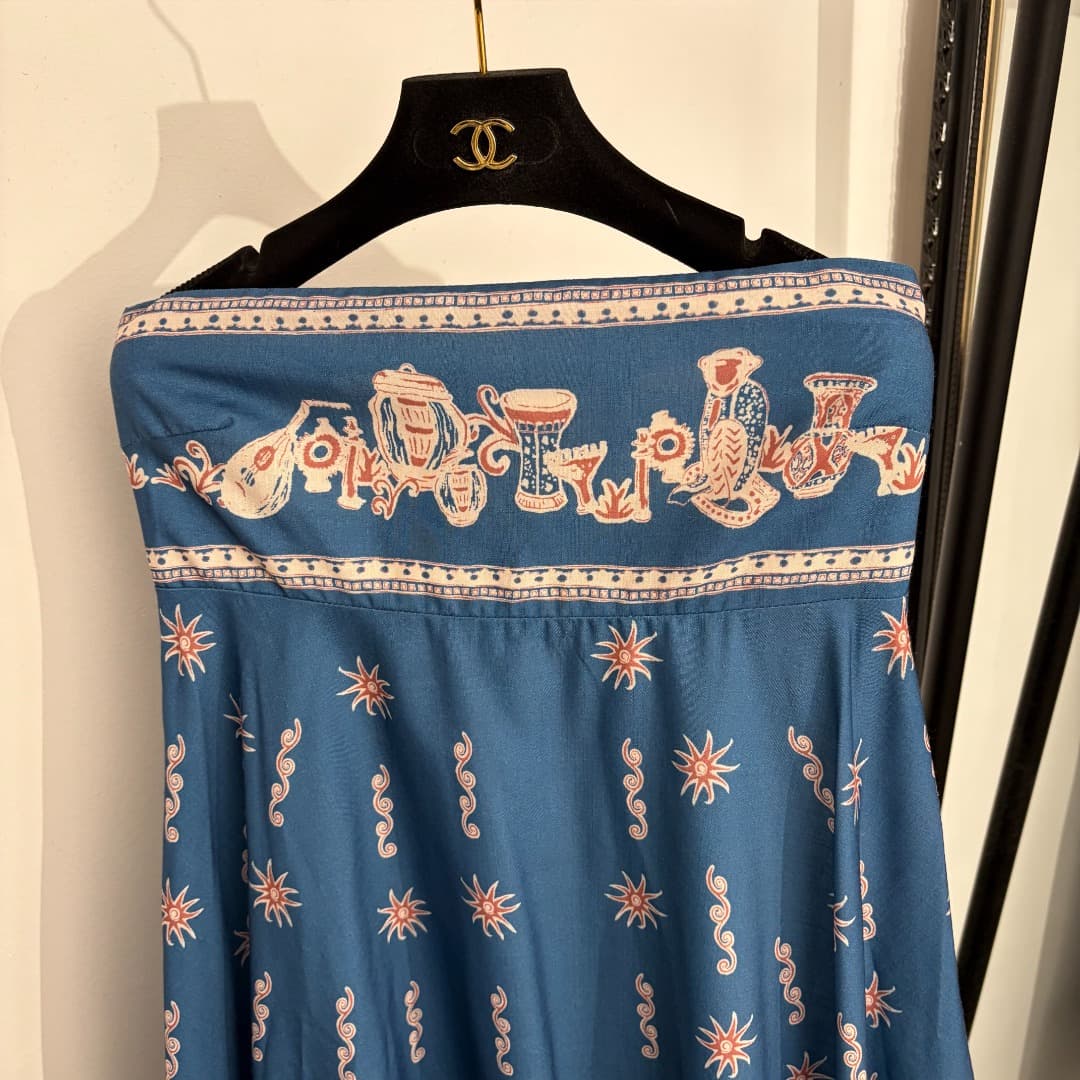 C18321 Item number: 20264688 Zimmermann* Vintage/retro totem print strapless dress, long dress, navy blue, S-XL. [S size: elasticized bust circumference 76, elasticized waist circumference 76, length 116; Weight: 0, 605kg] — image 2
