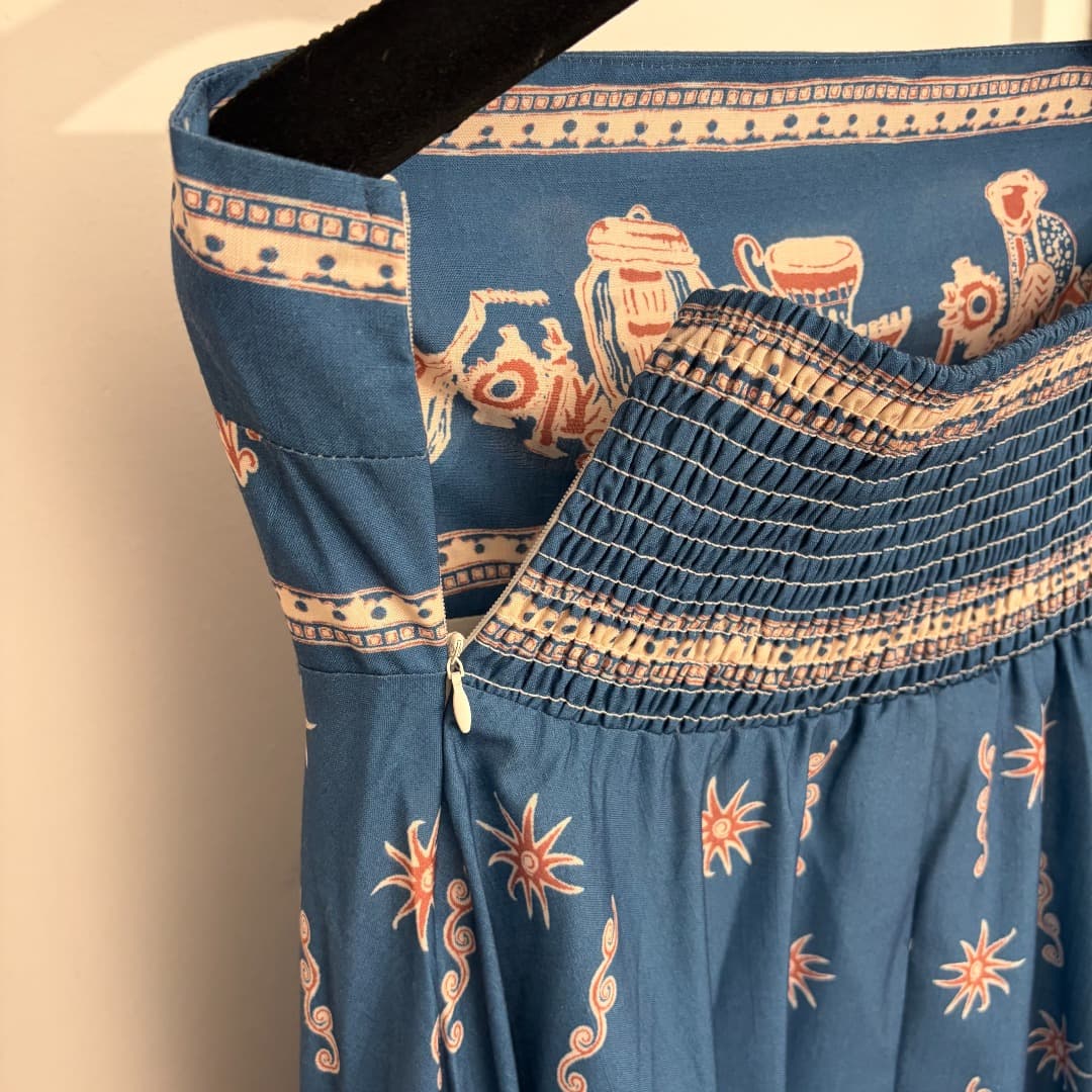 C18321 Item number: 20264688 Zimmermann* Vintage/retro totem print strapless dress, long dress, navy blue, S-XL. [S size: elasticized bust circumference 76, elasticized waist circumference 76, length 116; Weight: 0, 605kg] — image 6
