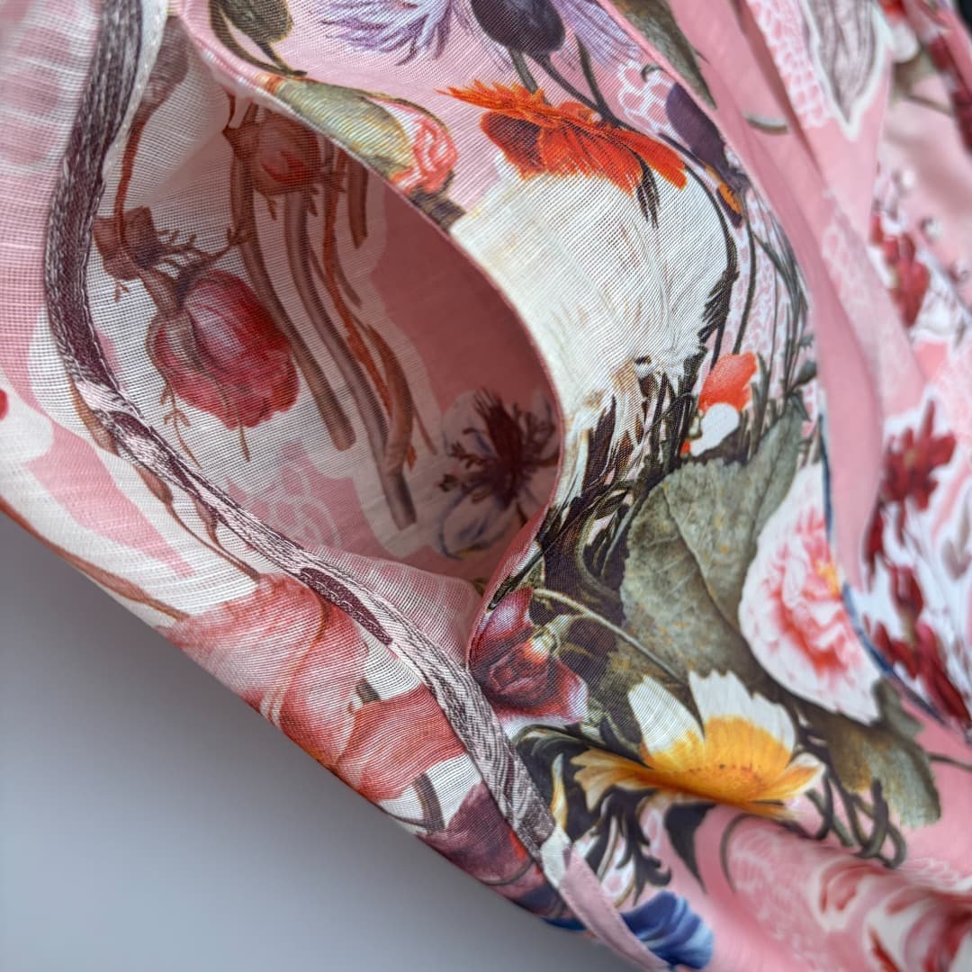 C18318 Style number 20264732 Zimmermann* New model: Elegant floral print with straps, high-waisted lantern-style long-sleeved dress. The dress is lined with straps; colors: pink, orange. S-XL sizes available. [Size M: Chest circumference 90, Length 96; Ch — image 5