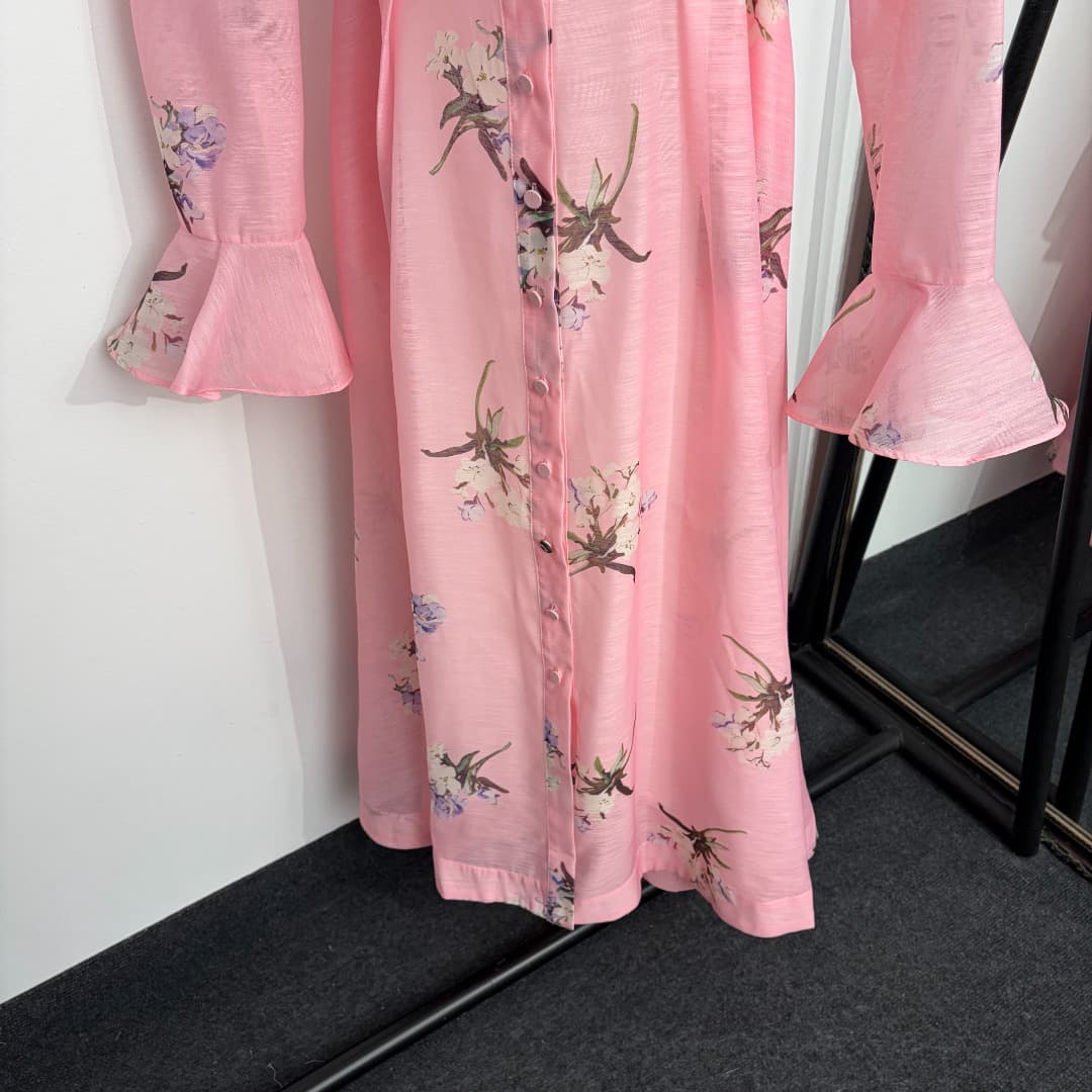 C18316 Style number 20264733 Zimmermann* New model: Floral print, stand-up collar, waist-curving, long sleeves dress. The dress comes with a strapless lining and a belt. Color: pink. S-XL sizes. [Size M: Bust 88, Length 96; Shoulder width 37, Bust 98, Wai — image 3