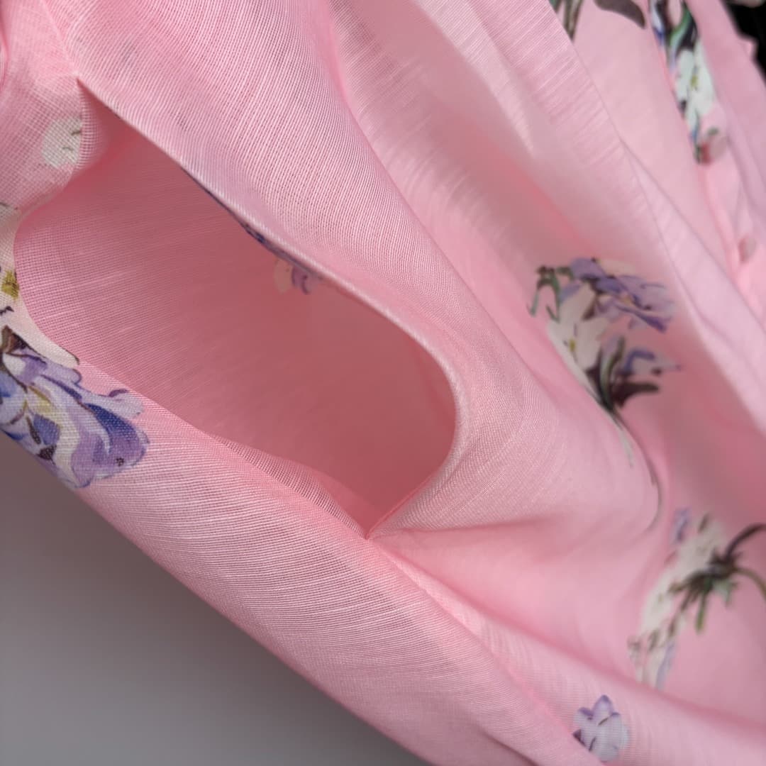 C18316 Style number 20264733 Zimmermann* New model: Floral print, stand-up collar, waist-curving, long sleeves dress. The dress comes with a strapless lining and a belt. Color: pink. S-XL sizes. [Size M: Bust 88, Length 96; Shoulder width 37, Bust 98, Wai — image 6