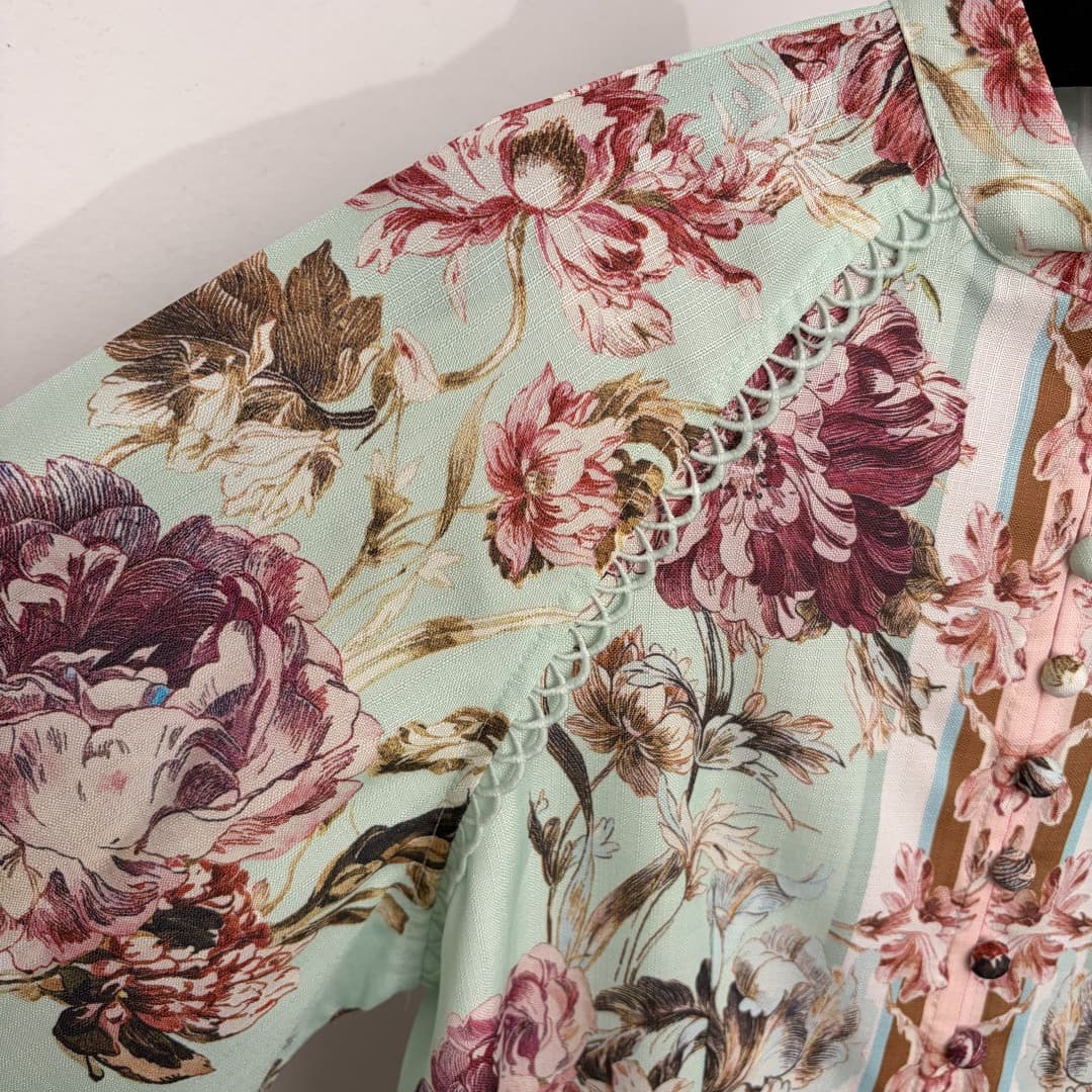 C18299 Item number: 20264838 Zimmermann* New model – vacation-themed floral print lantern-style long-sleeved dress with a short skirt and belt. Color: green. S-XL sizes available. [Size M: bust 90, waist 78, sleeve length 73, overall length 93; Weight: 0, — image 4