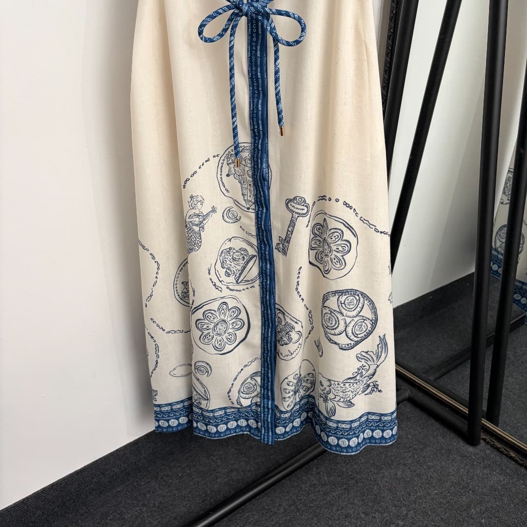 C18295 Style number 20264842 Zimmermann* New model: linen-printed tie-dye, cinched waist short-sleeve shirt dress, beige color, S-XL size. [Size M: shoulder width 37, bust width 96, sleeve length 23, overall length 127; Weight: 0, 510kg] — image 3