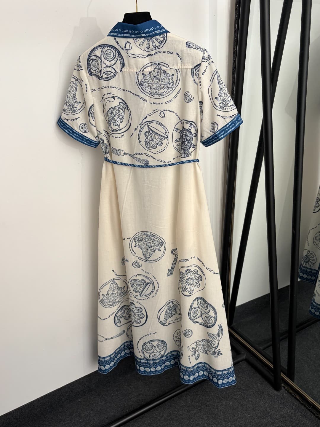 C18295 Style number 20264842 Zimmermann* New model: linen-printed tie-dye, cinched waist short-sleeve shirt dress, beige color, S-XL size. [Size M: shoulder width 37, bust width 96, sleeve length 23, overall length 127; Weight: 0, 510kg] — image 7