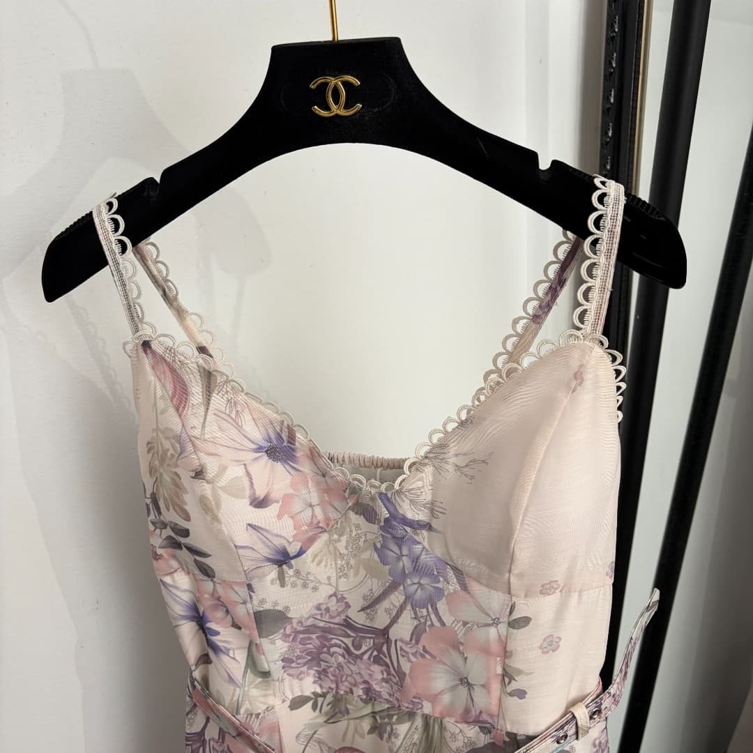 C18294 Style No. 20264844 Zimmermann* New model, elegant style, floral print, strapless dress with belt, beige color, S-XL sizes. [Size M: Waist 88 with elastic, waistband 76 with elastic, length 132; Weight: 0, 420kg] — image 2