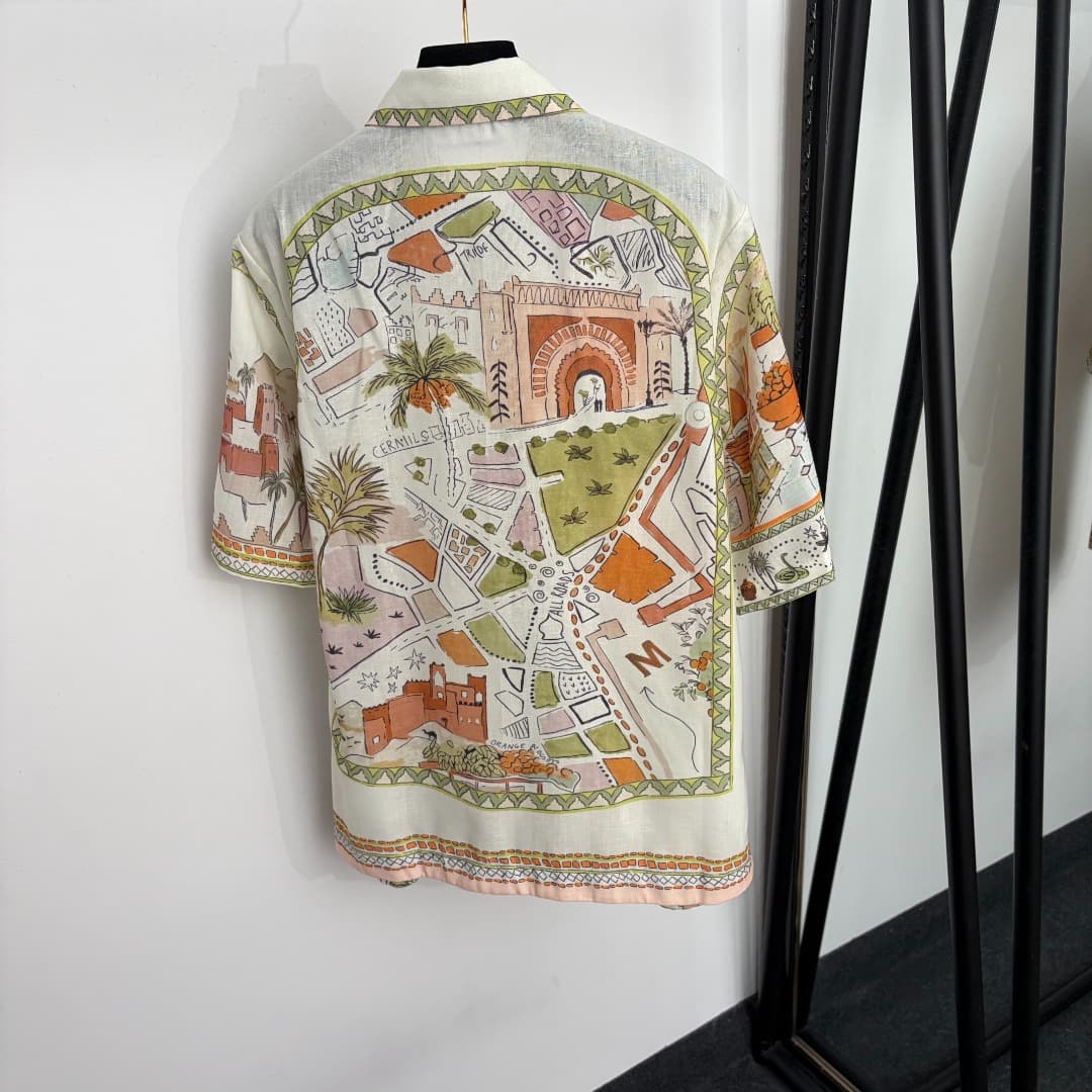 C18292 Item number: 20264849 Zimmermann* New set: cartoon map-patterned short-sleeved shirts and shorts, green color, S-XL sizes. [L size: shoulder width 45, bust circumference 114, sleeve length 30, overall length 73; waist circumference 72, elastic; ove — image 5