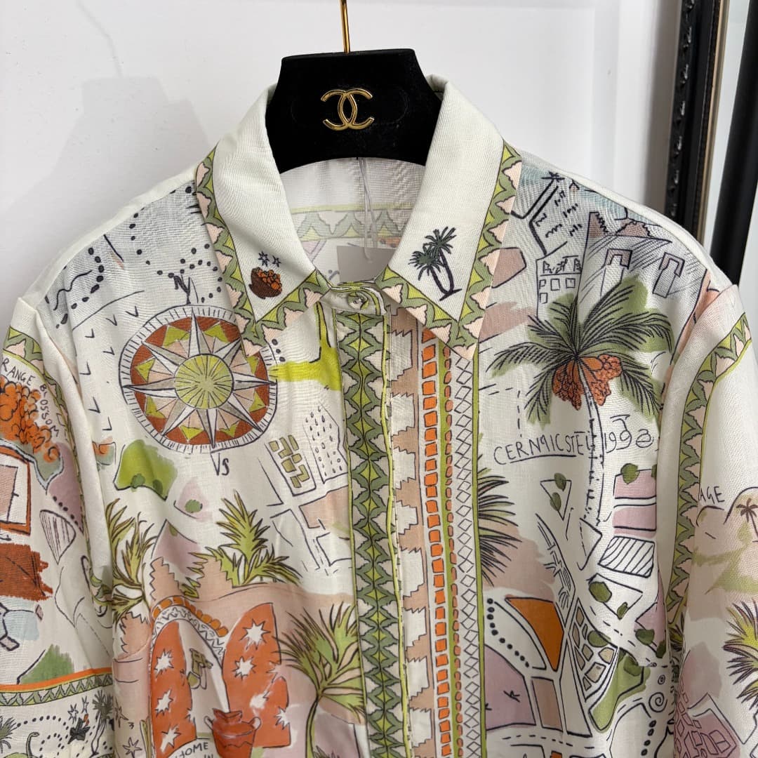C18292 Item number: 20264849 Zimmermann* New set: cartoon map-patterned short-sleeved shirts and shorts, green color, S-XL sizes. [L size: shoulder width 45, bust circumference 114, sleeve length 30, overall length 73; waist circumference 72, elastic; ove — image 3