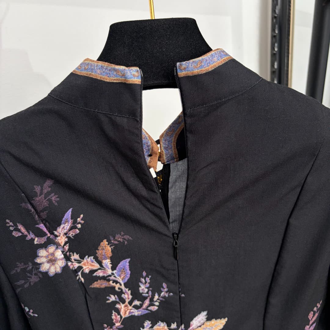 C18278 Size code: 20265040 Zimmermann* Vintage/retro style, floral print, waist-catching long-sleeved dress. Short skirt, black, S-XL. [S size: bust 86, waist 68, sleeve length 63, full length 93; weight: 0, 510kg] — image 7
