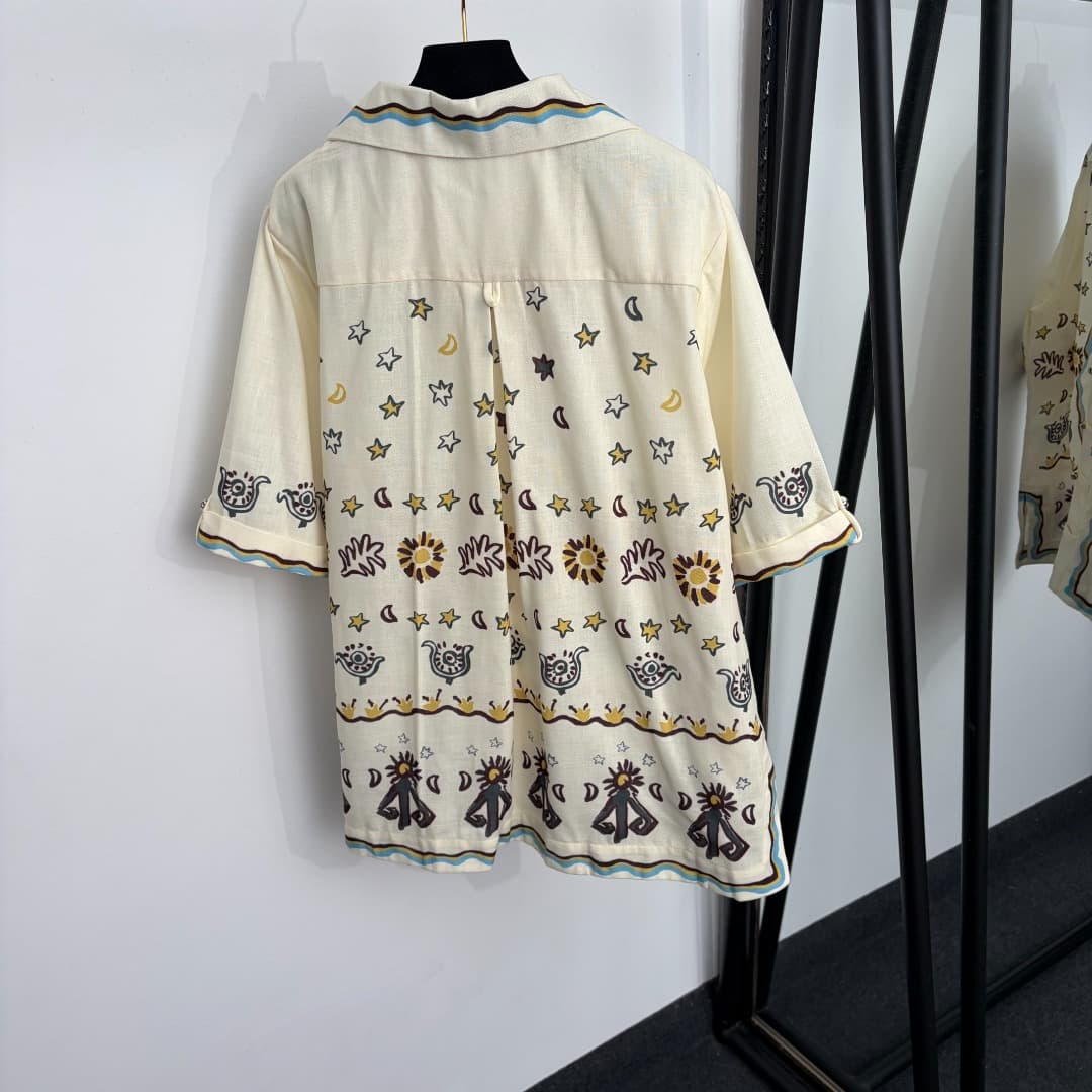 C18272 Item number: 20265128 Zimmermann* New linen set: short sleeves with star and moon patterns in Chinese-style button design + shorts. Color: beige. S-XL sizes. [Size M: shoulder width 45, bust circumference 116, sleeve length 33, overall length 73; w — image 4