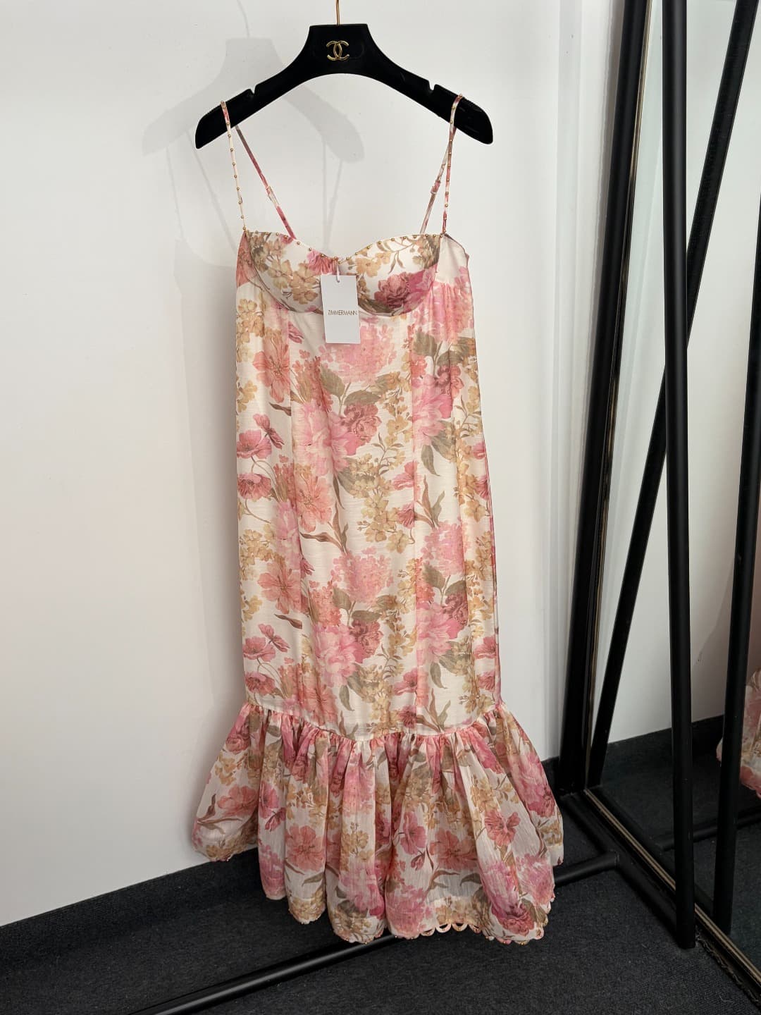 C18226 Style No. 20265164 Zimmermann* New model, floral print, small gold beads strapless dress with fishtail silhouette, pink and yellow colors, S-XL sizes. [S size: elasticic bust circumference 78; long length 114; weight 0, 440kg] — image 1