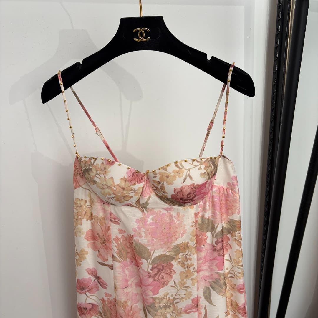 C18226 Style No. 20265164 Zimmermann* New model, floral print, small gold beads strapless dress with fishtail silhouette, pink and yellow colors, S-XL sizes. [S size: elasticic bust circumference 78; long length 114; weight 0, 440kg] — image 2