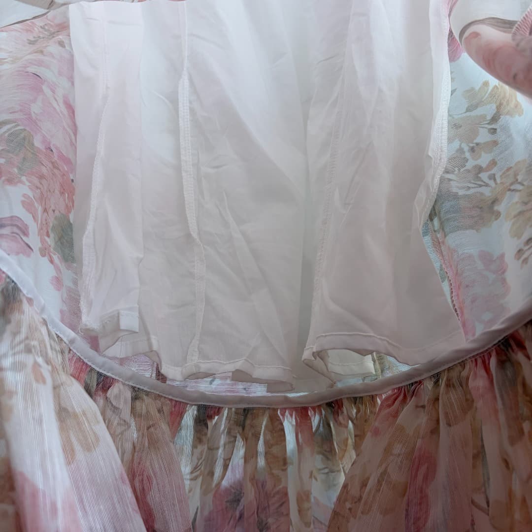 C18226 Style No. 20265164 Zimmermann* New model, floral print, small gold beads strapless dress with fishtail silhouette, pink and yellow colors, S-XL sizes. [S size: elasticic bust circumference 78; long length 114; weight 0, 440kg] — image 8