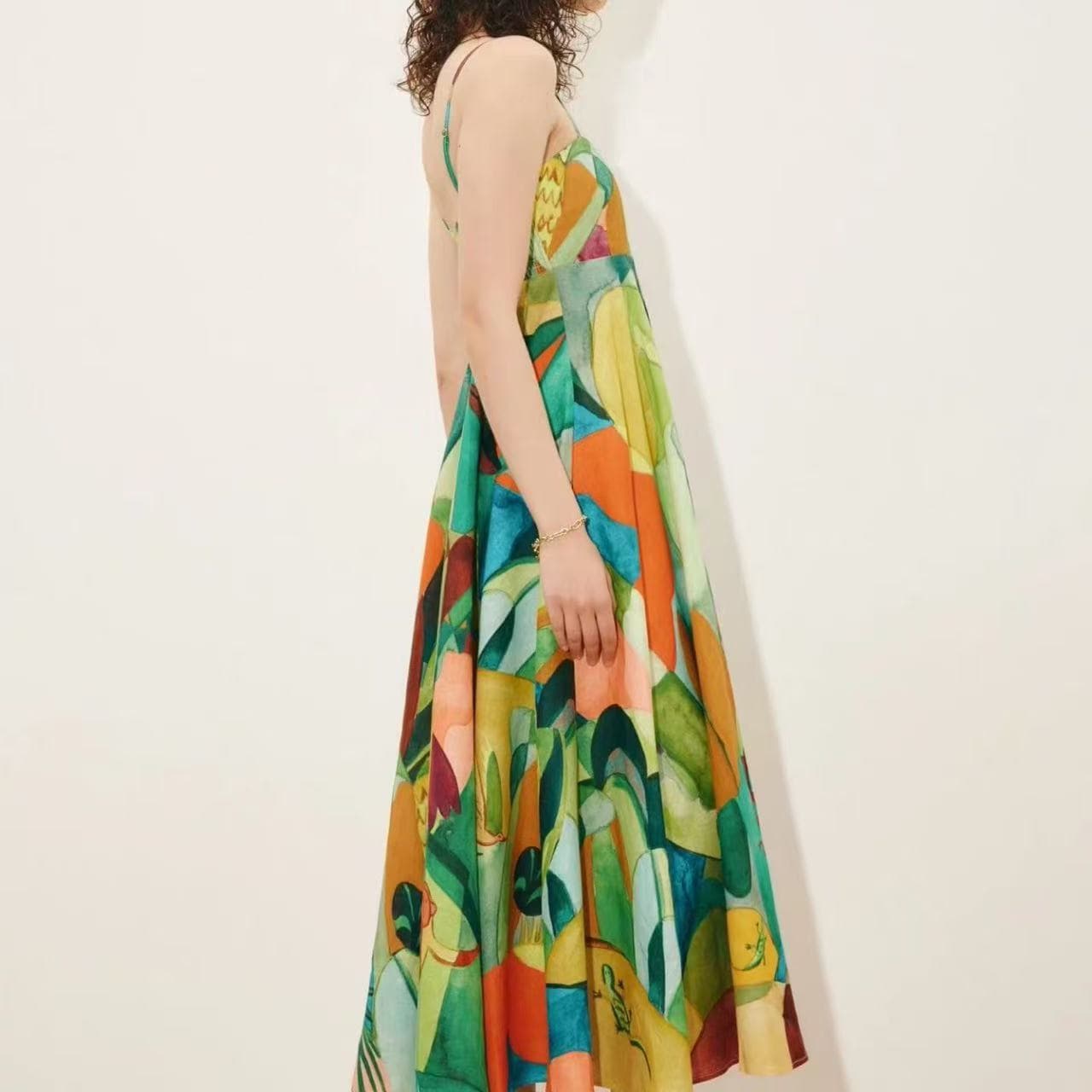 C18268 Style code: 20265275 Zimmermann* New model – Artistic oil painting and plant-patterned slip dress. Long dress, yellow color, sizes S-XL. [Size M: Elasticity at bust: 70; Elasticity at waist: 68; Length: 116; Weight: 0, 695kg] — image 3